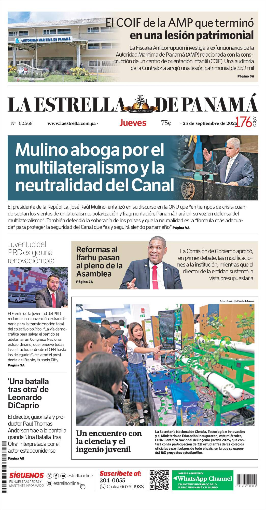 Portada del impreso del 25 de septiembre de 2025