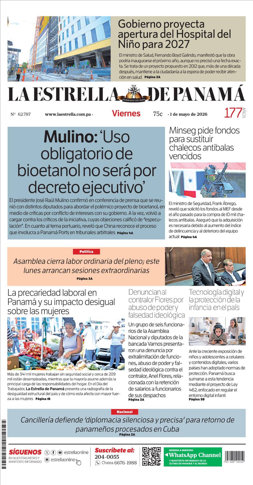 Portada del impreso del 1 de mayo de 2026