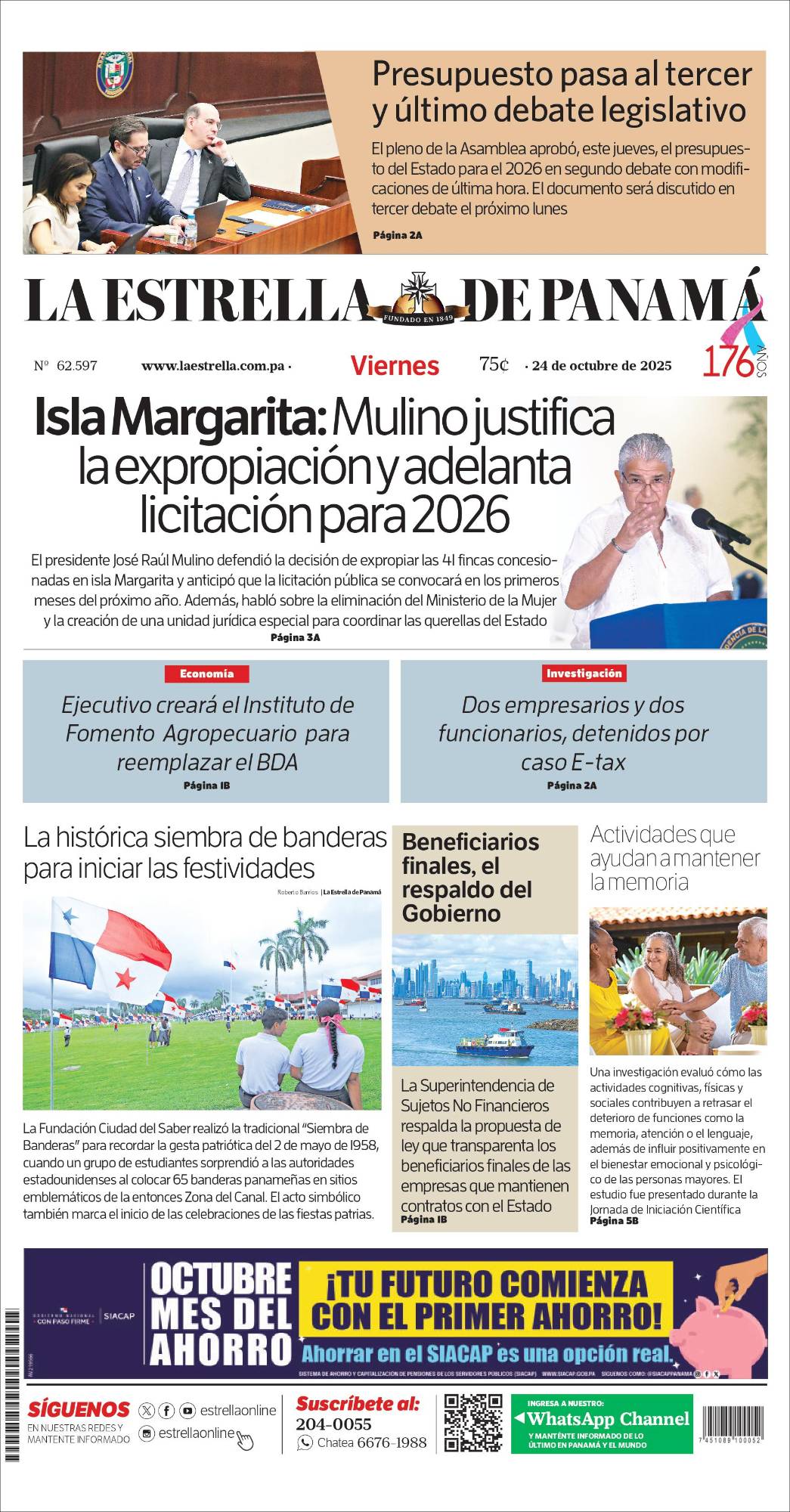 Portada del impreso del 24 de octubre de 2025