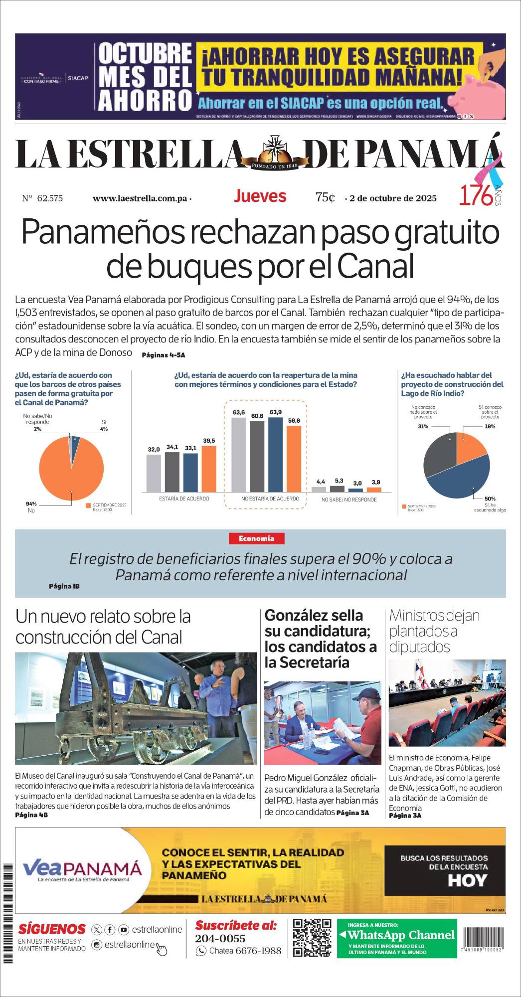 Portada del impreso del 2 de octubre de 2025