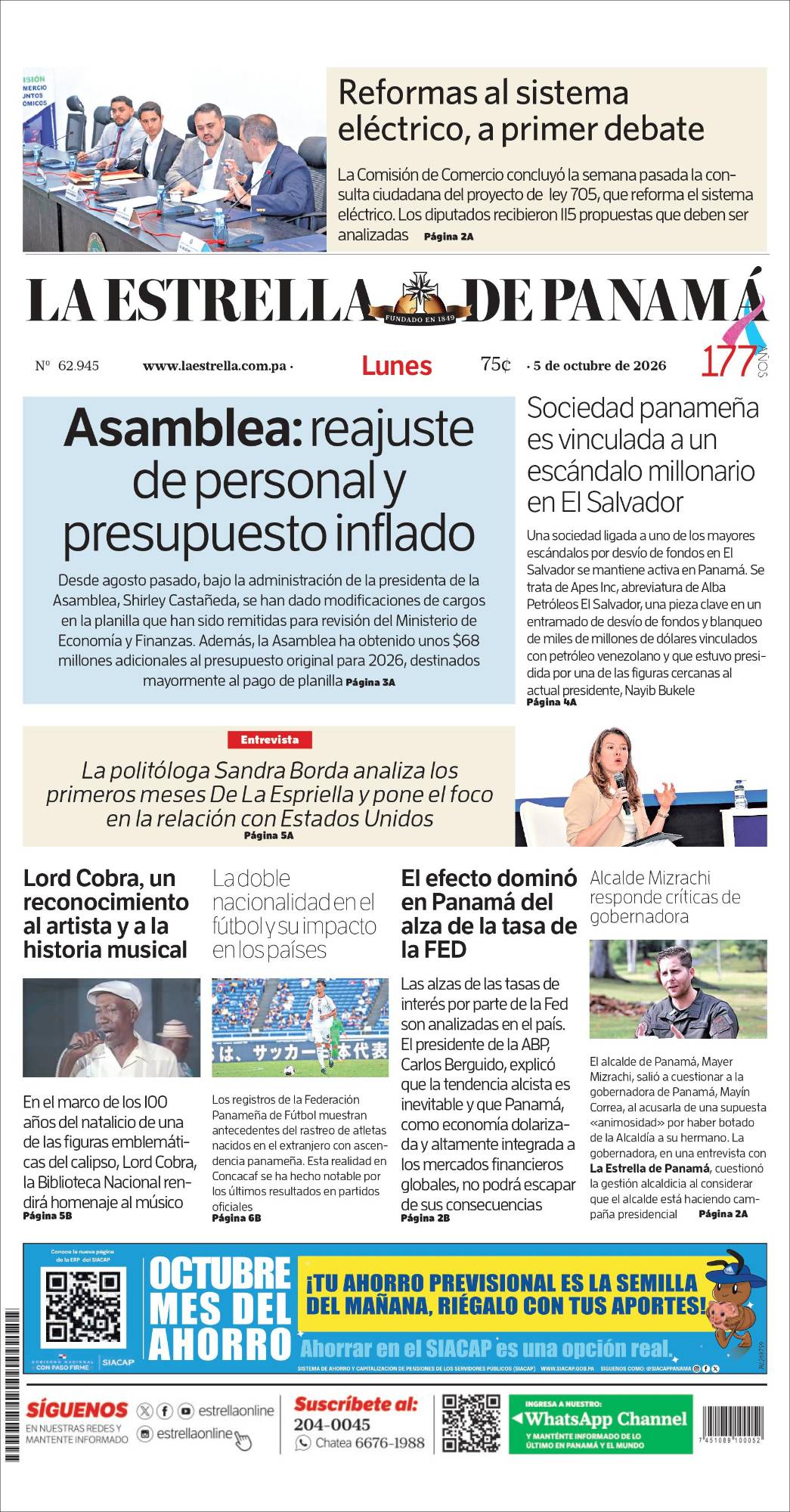Portada del impreso del 5 de octubre de 2026