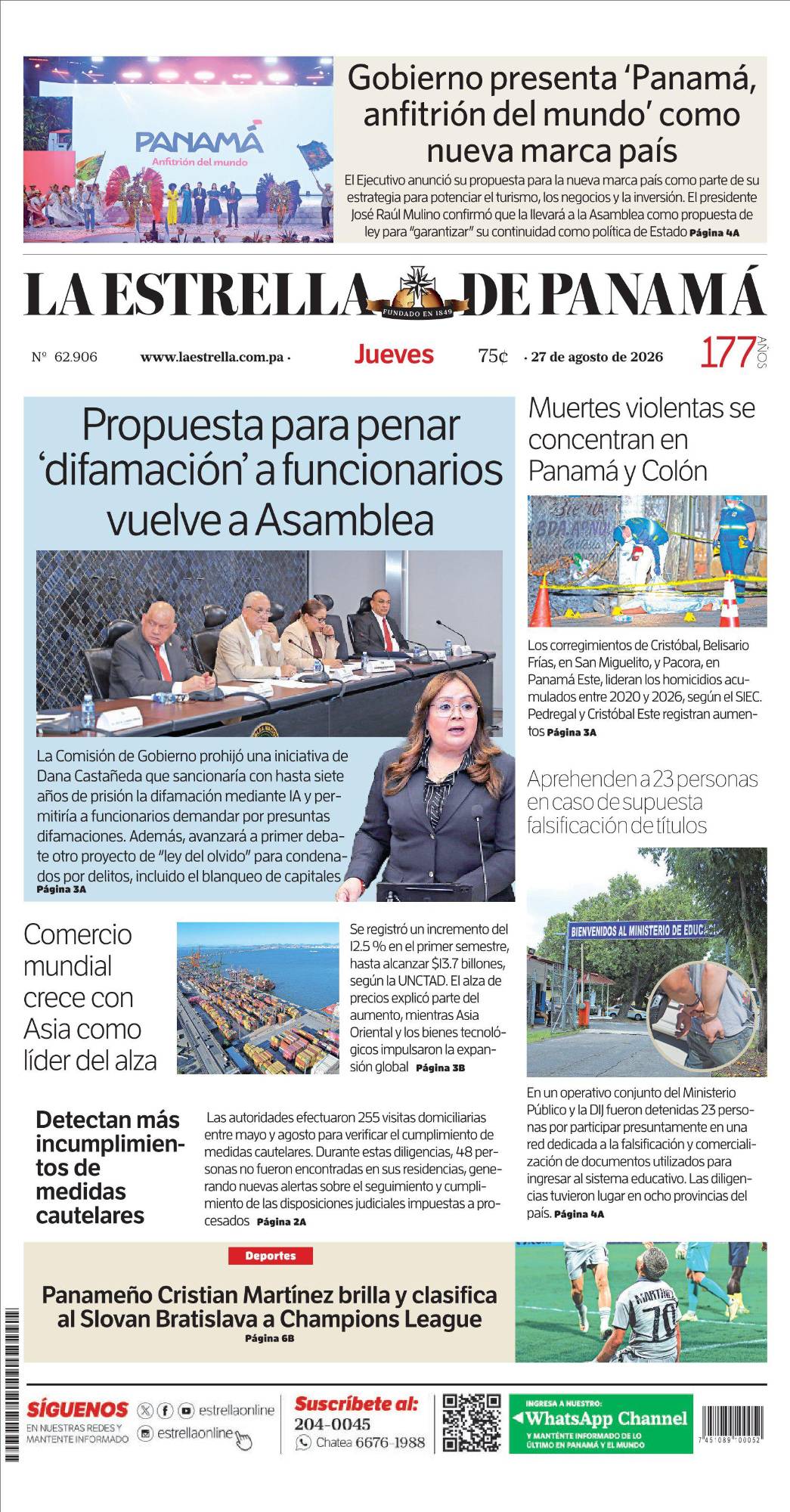 Portada del impreso del 27de agosto de 2026