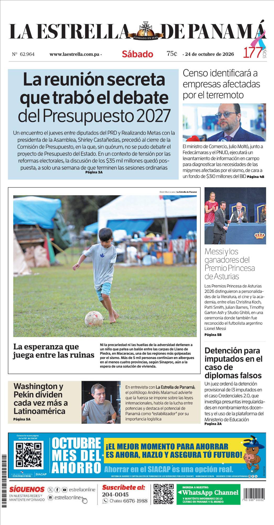 Portada del impreso del 24 de octubre de 2026