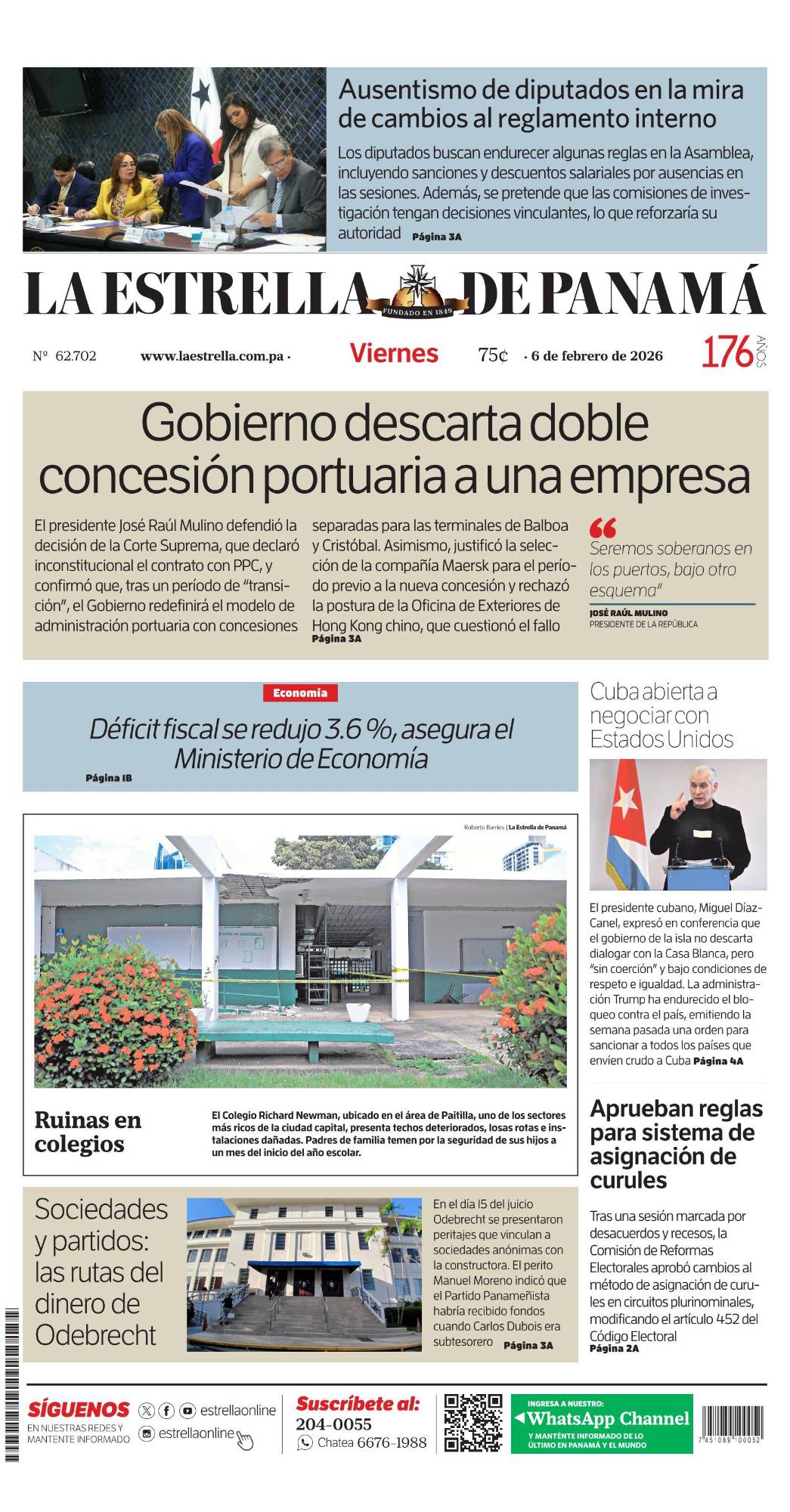 Portada del impreso del 6 de febrero de 2026