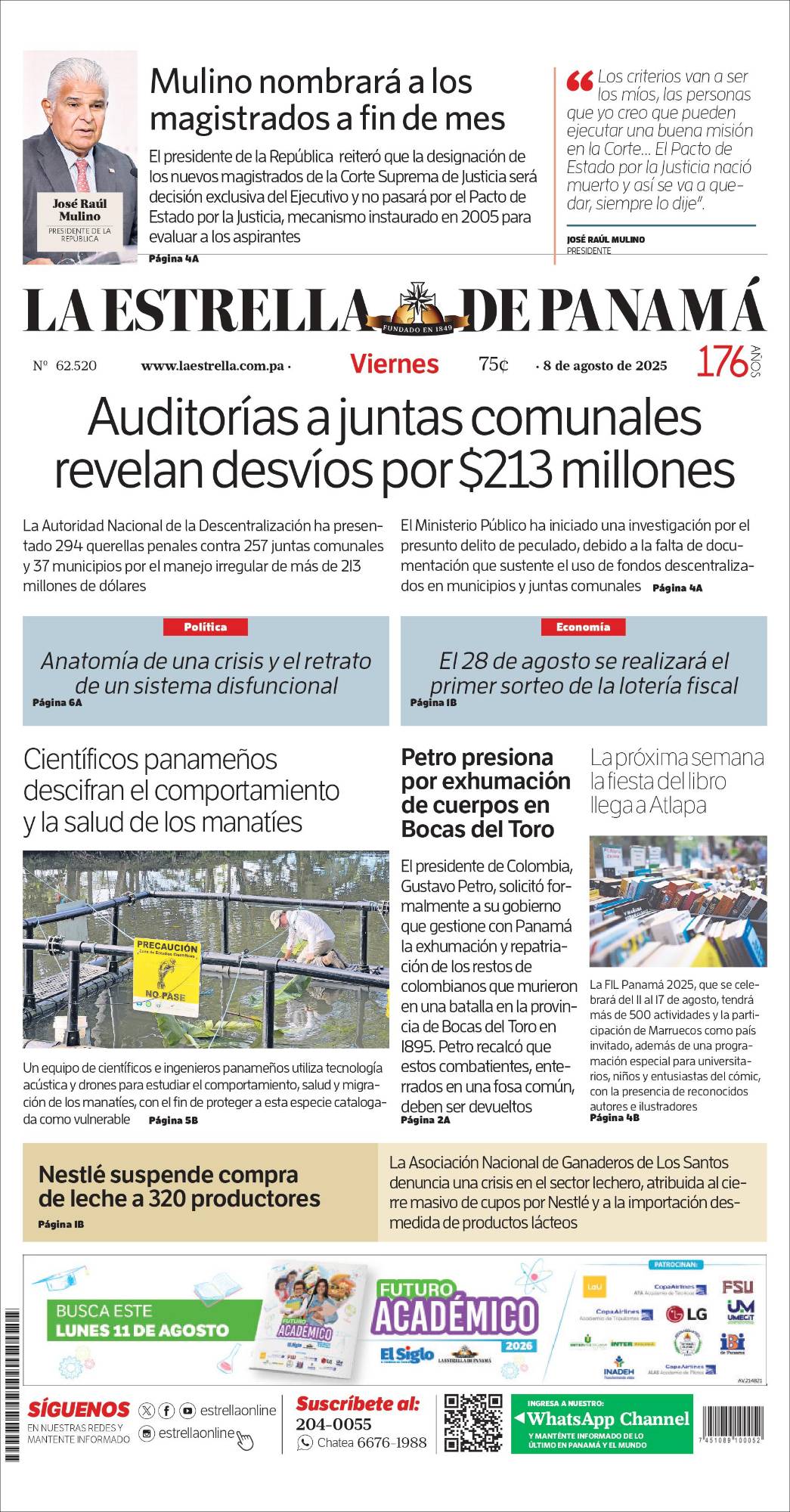 Portada del impreso del 8 de agosto de 2025