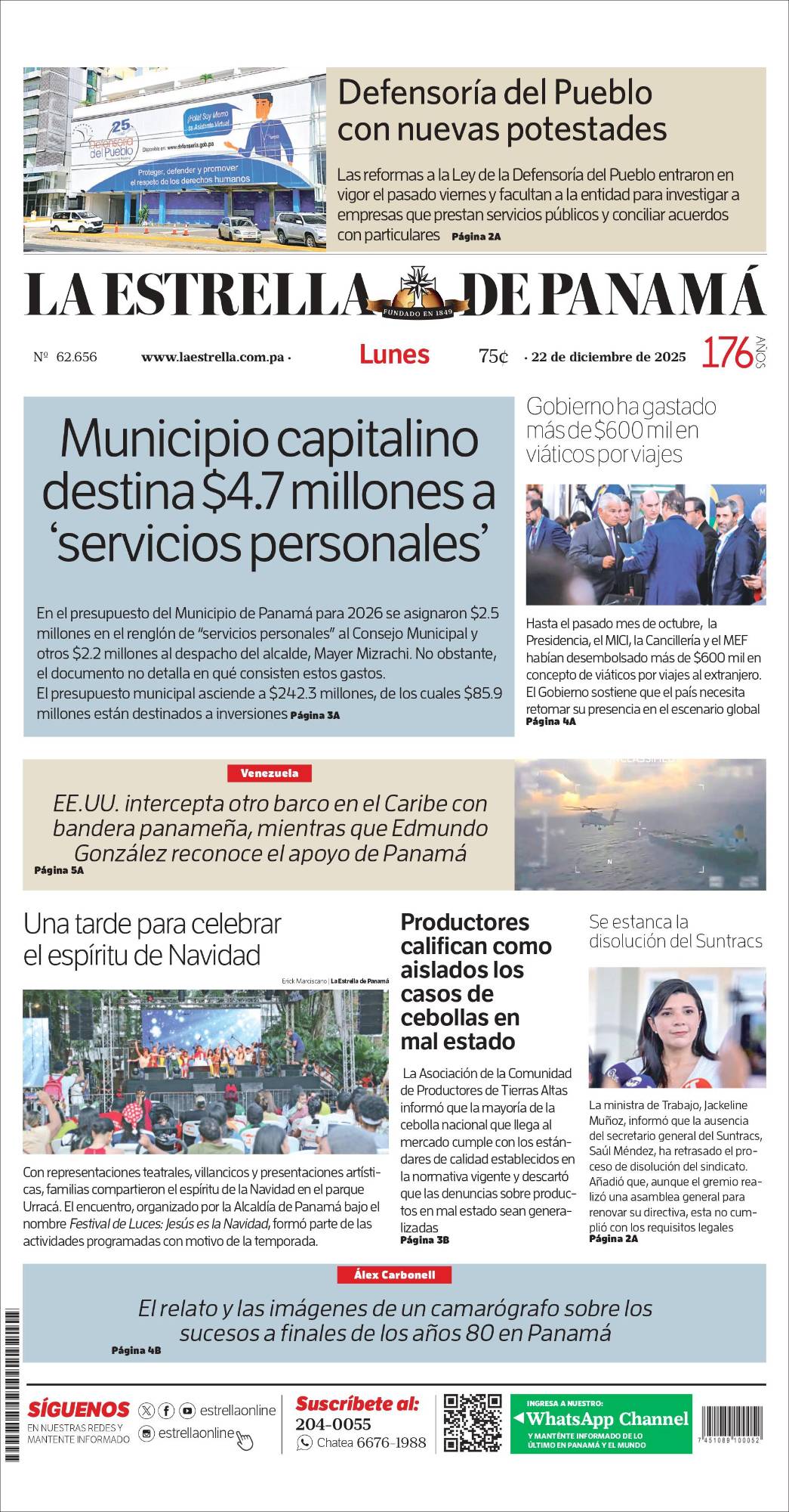 Portada del impreso del 22 de diciembre de 2025