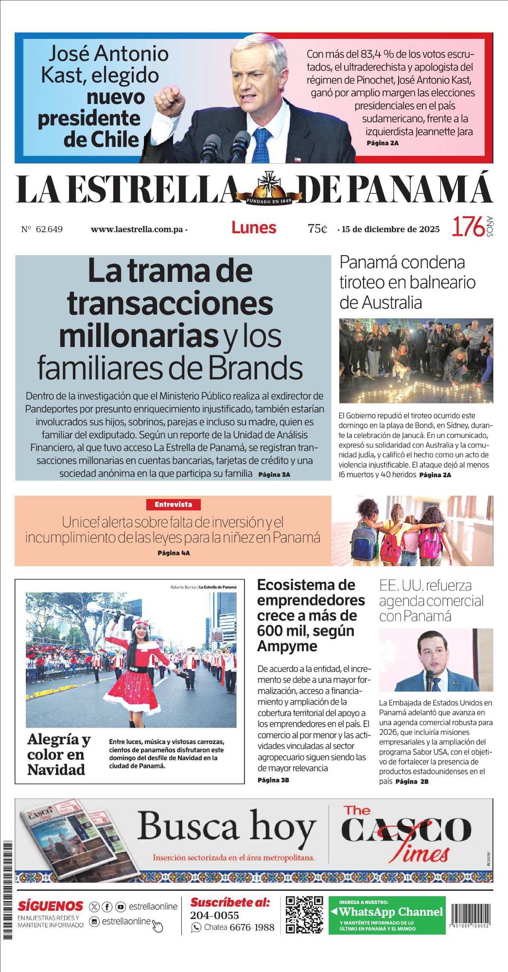 Portada del impreso del 15 de diciembre de 2025