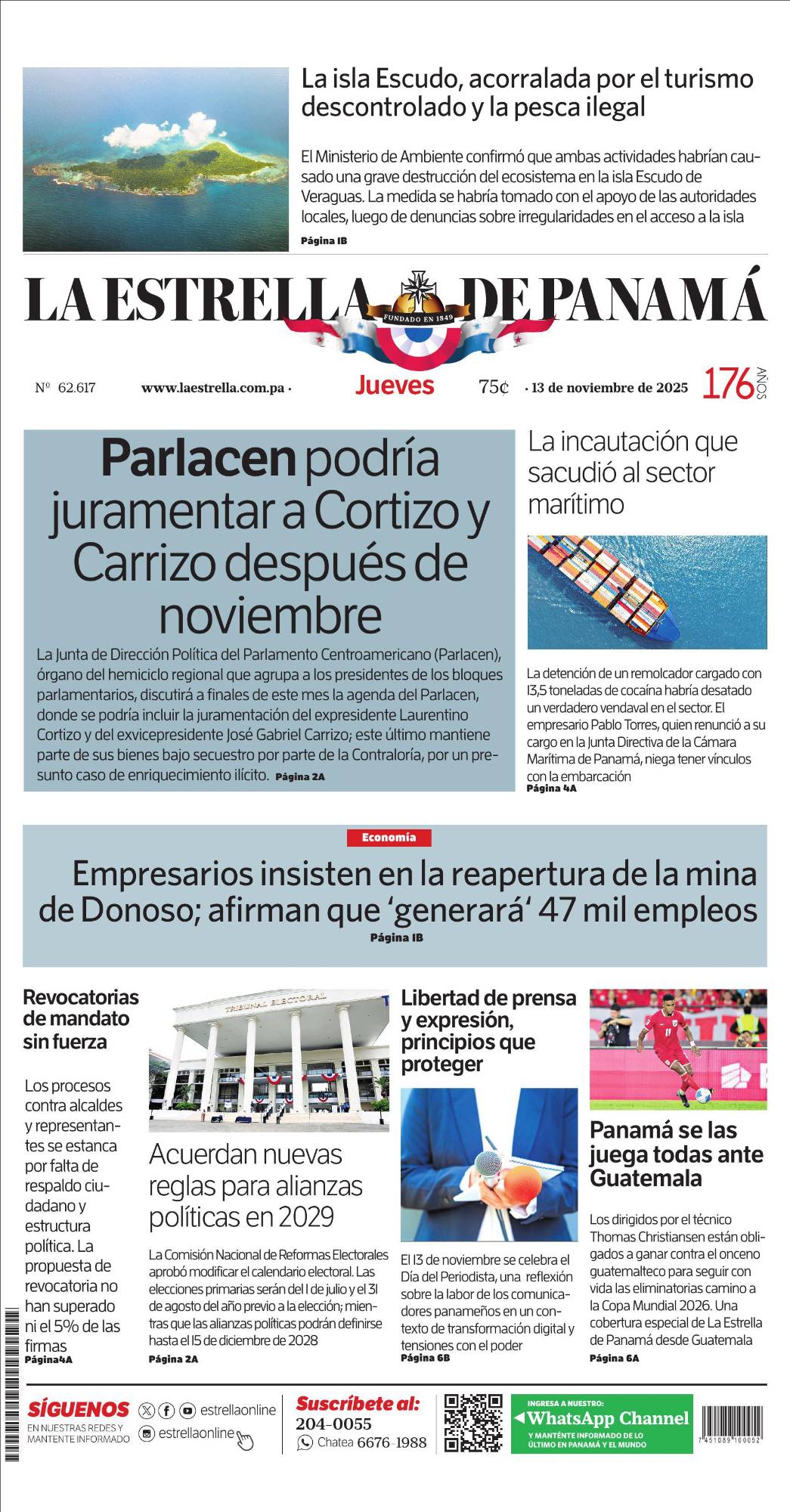 Portada del impreso del 13 de noviembre de 2025