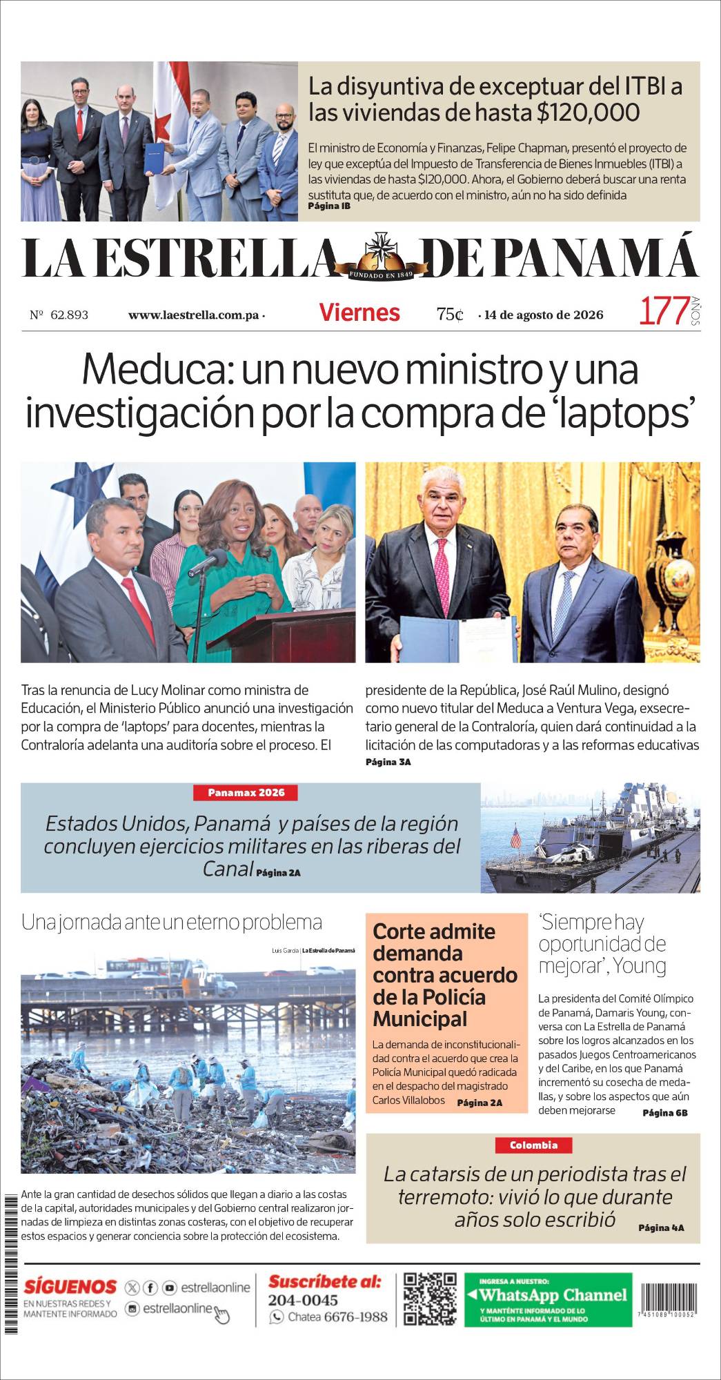 Portada del impreso del 14 de agosto de 2026