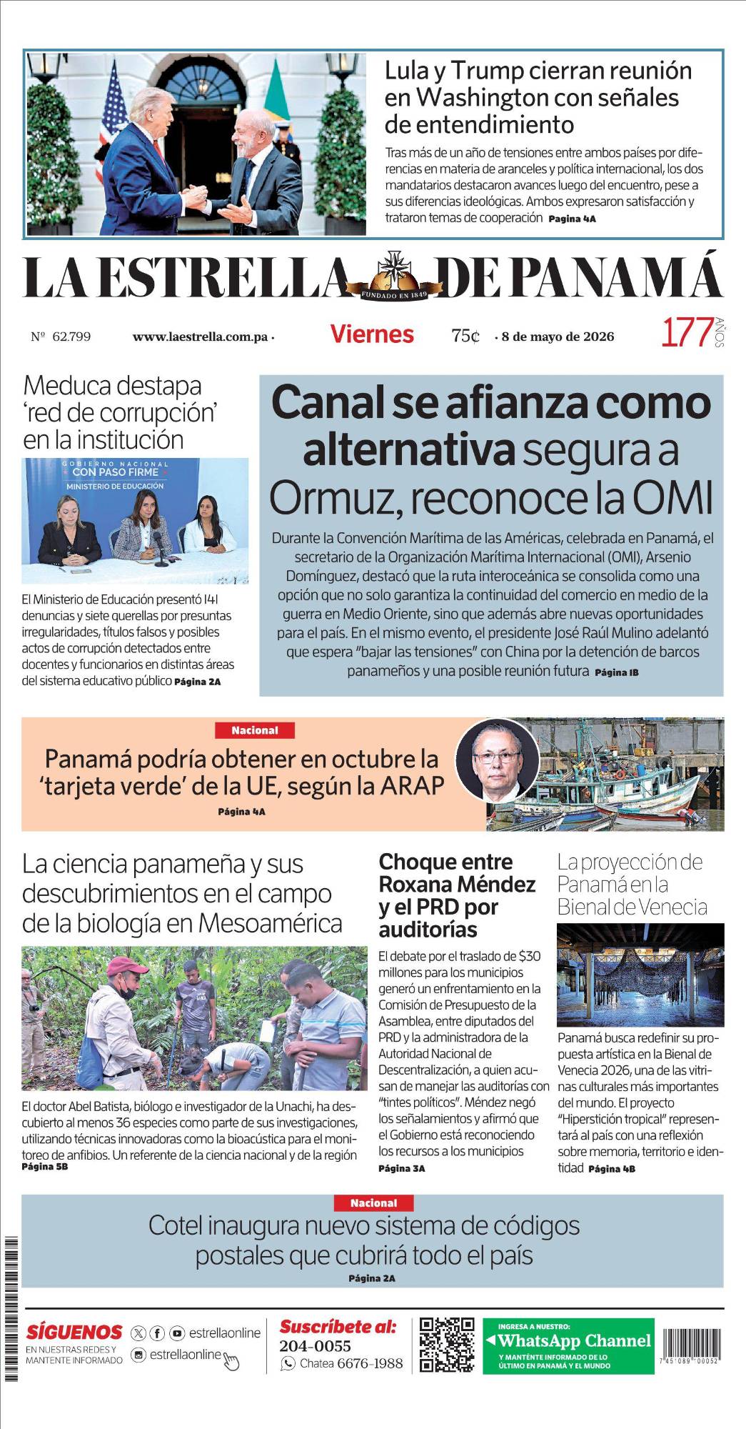 Portada del impreso del 8 de mayo de 2026