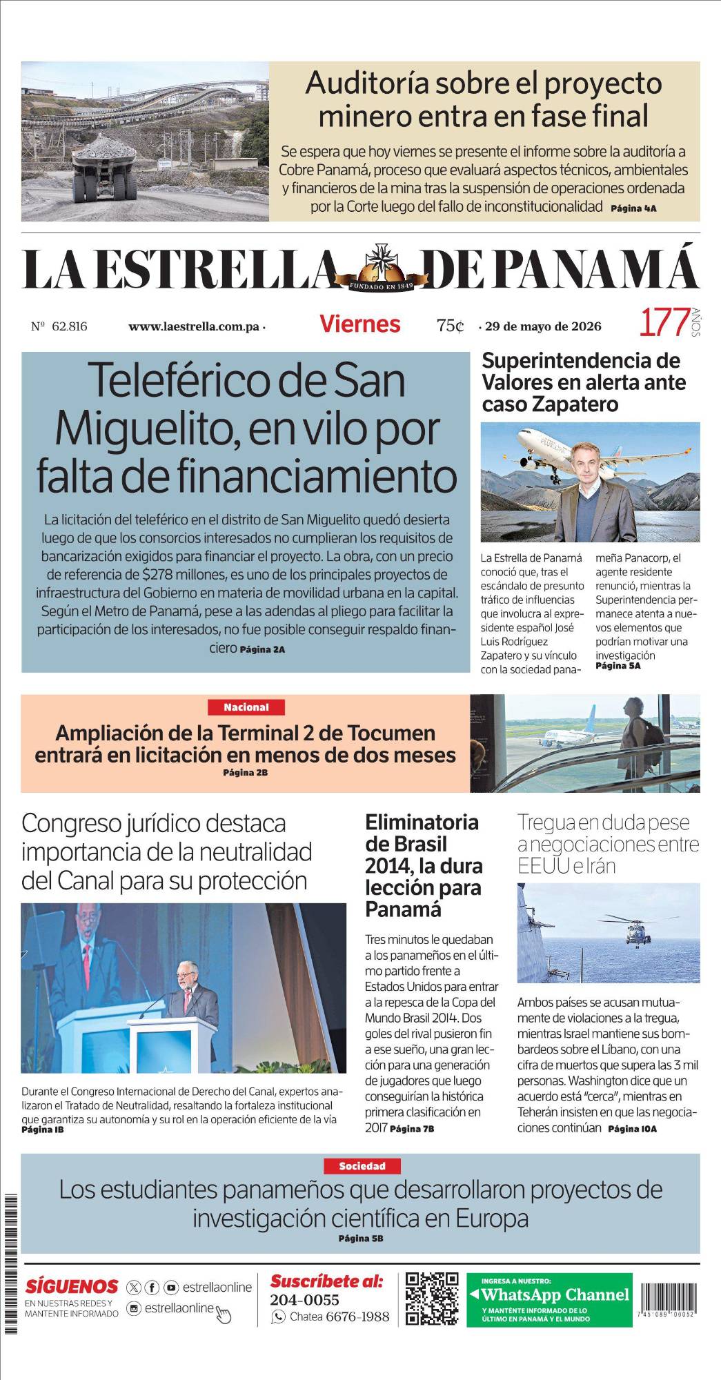 Portada del impreso del 29 de mayo de 2026