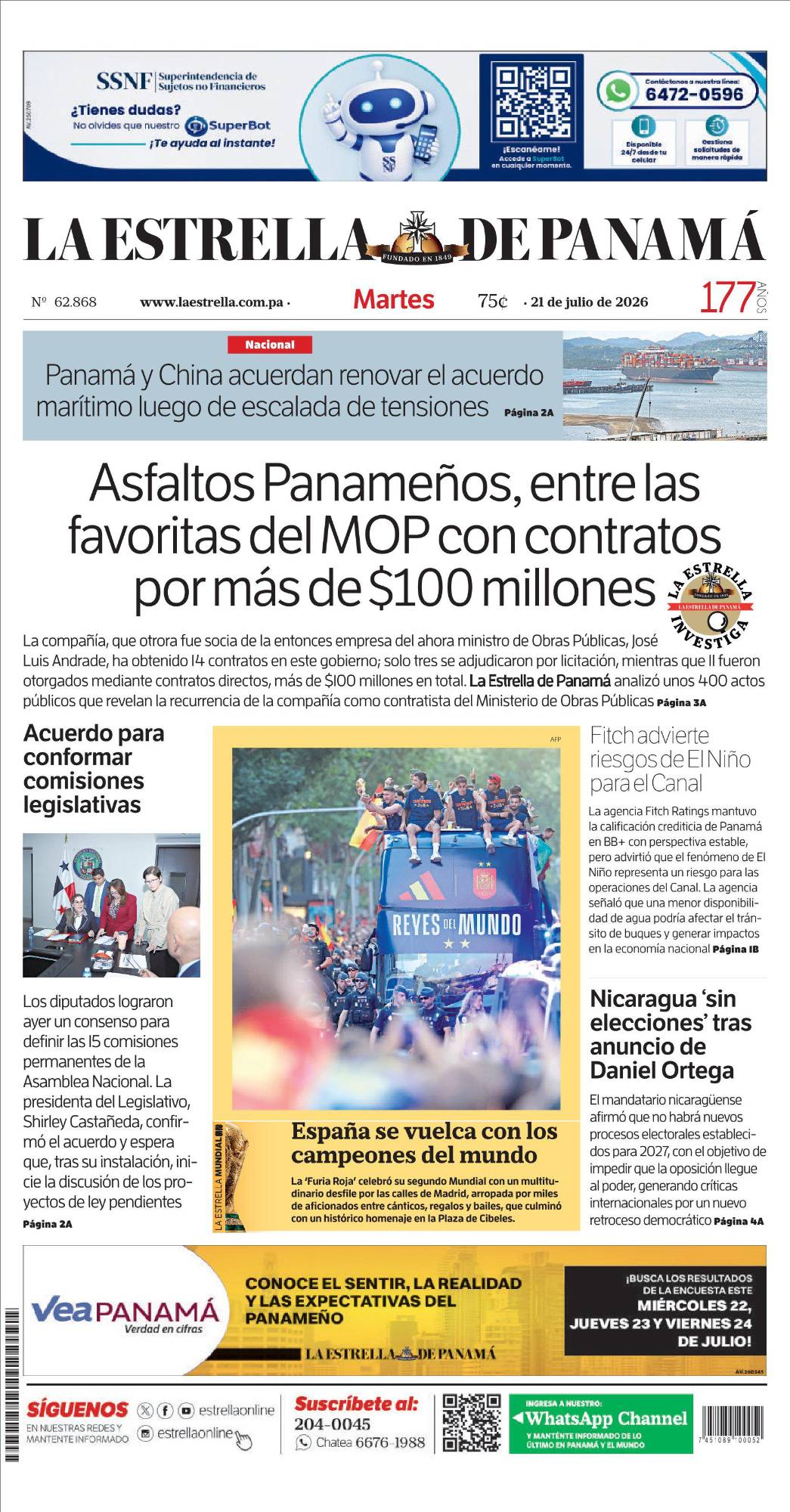 Portada del impreso del 21 de julio de 2026