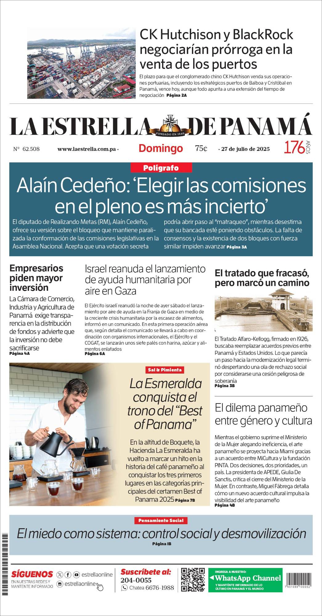 Portada del impreso del 27 de julio de 2025