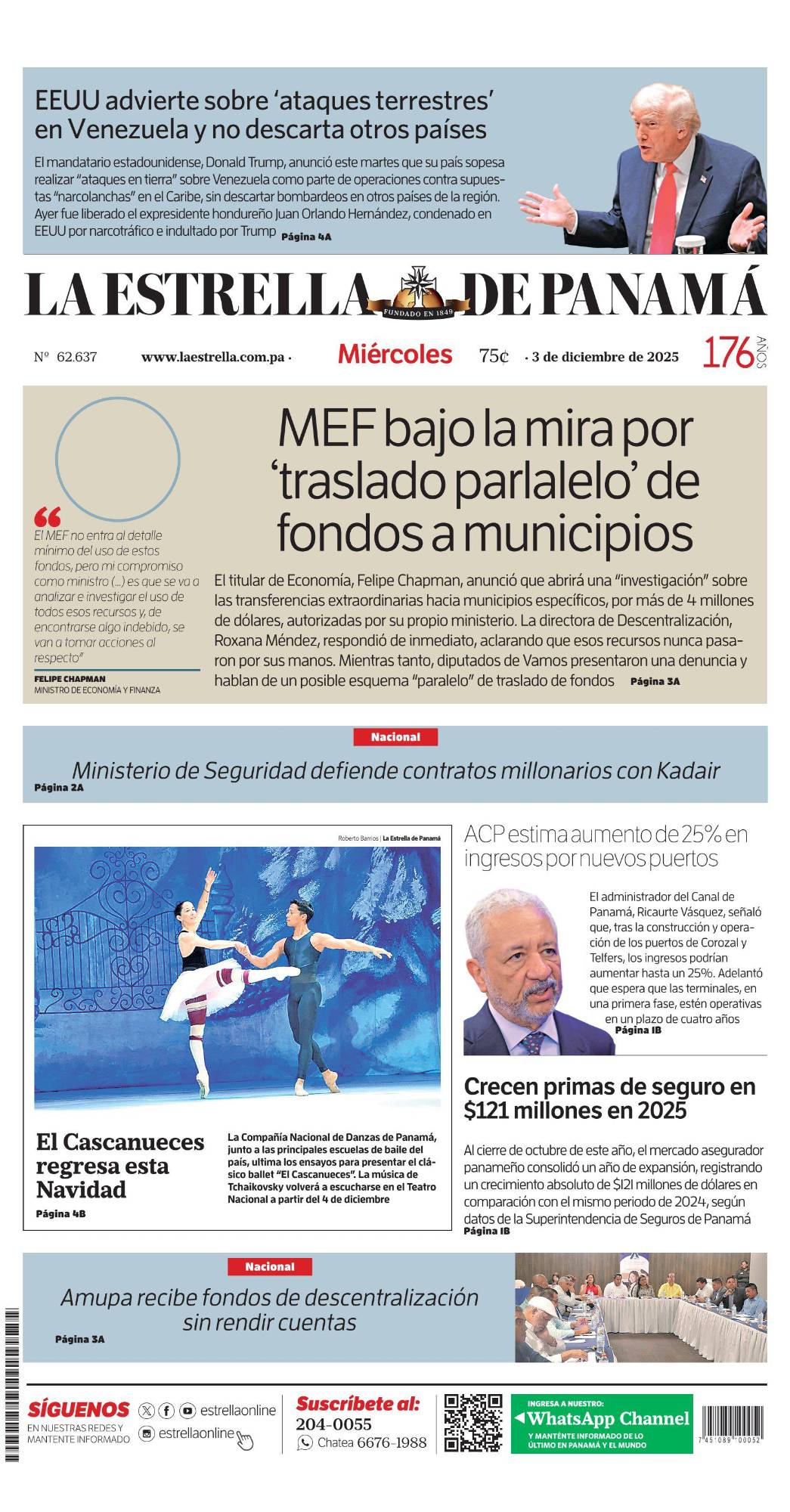 Portada del impreso del 3 de diciembre de 2025