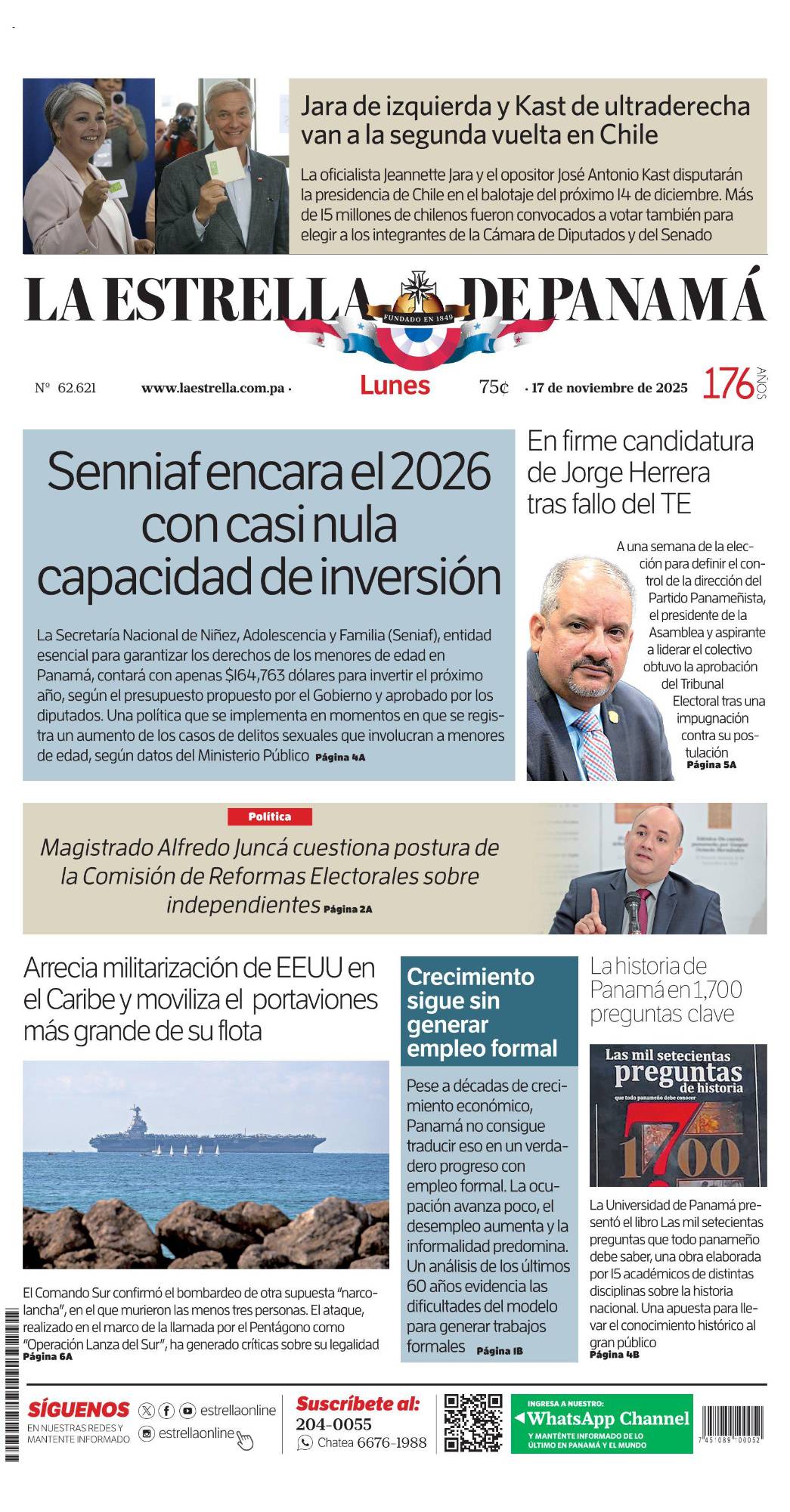 Portada del impreso del 17 de noviembre de 2025