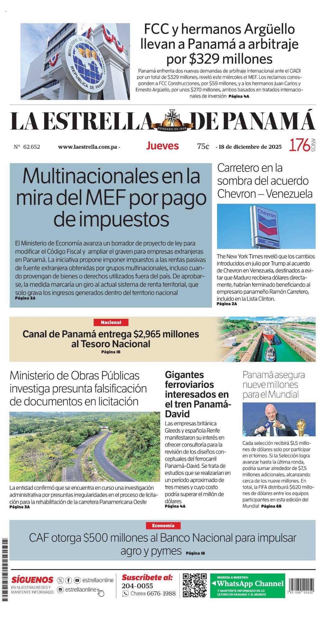Portada del impreso del 18 de diciembre de 2025