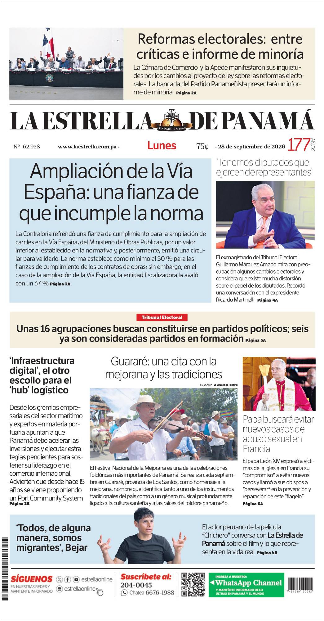 Portada del impreso del 28 de septiembre de 2026