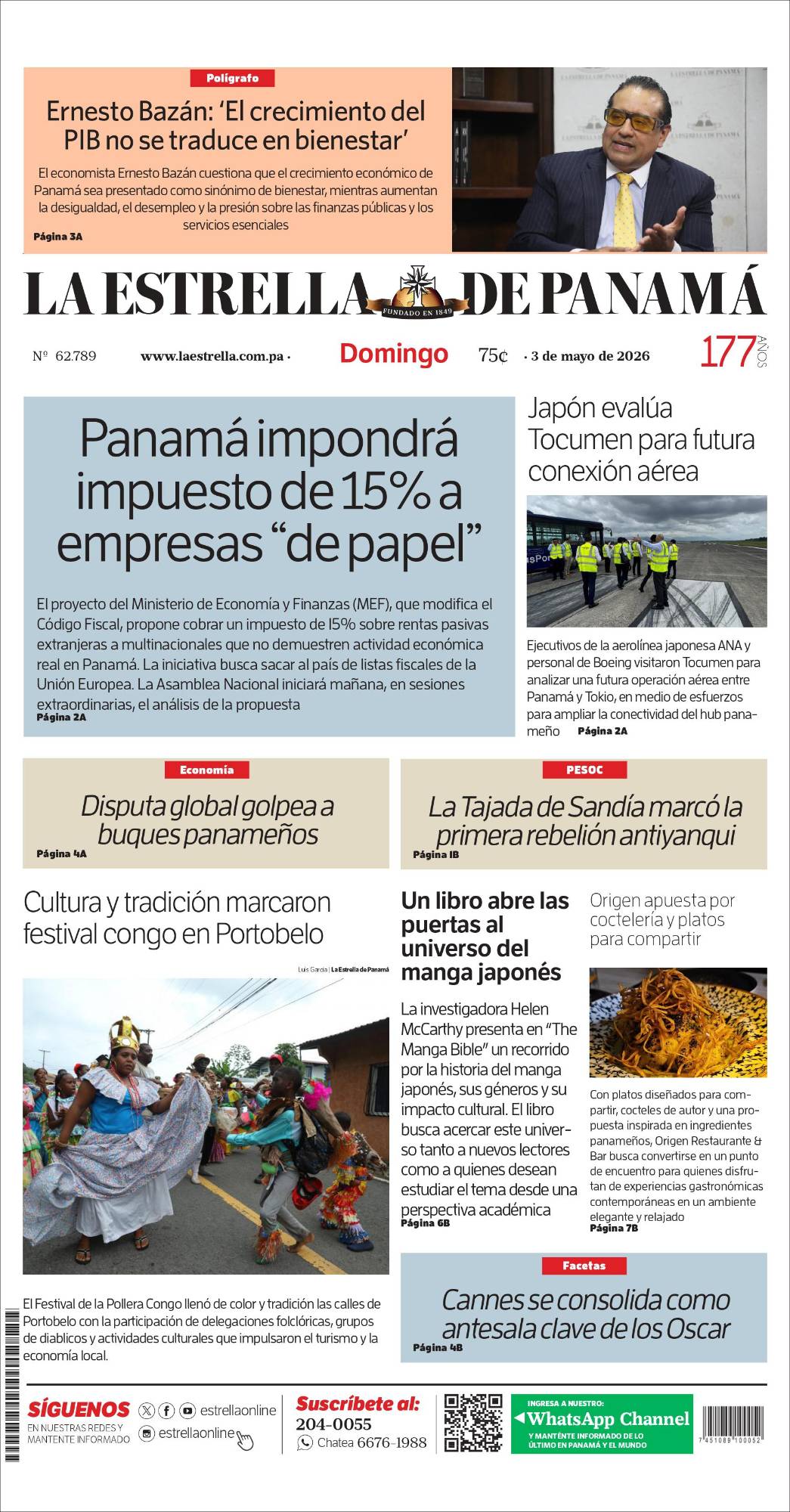 Portada del impreso del 3 de mayo de 2026