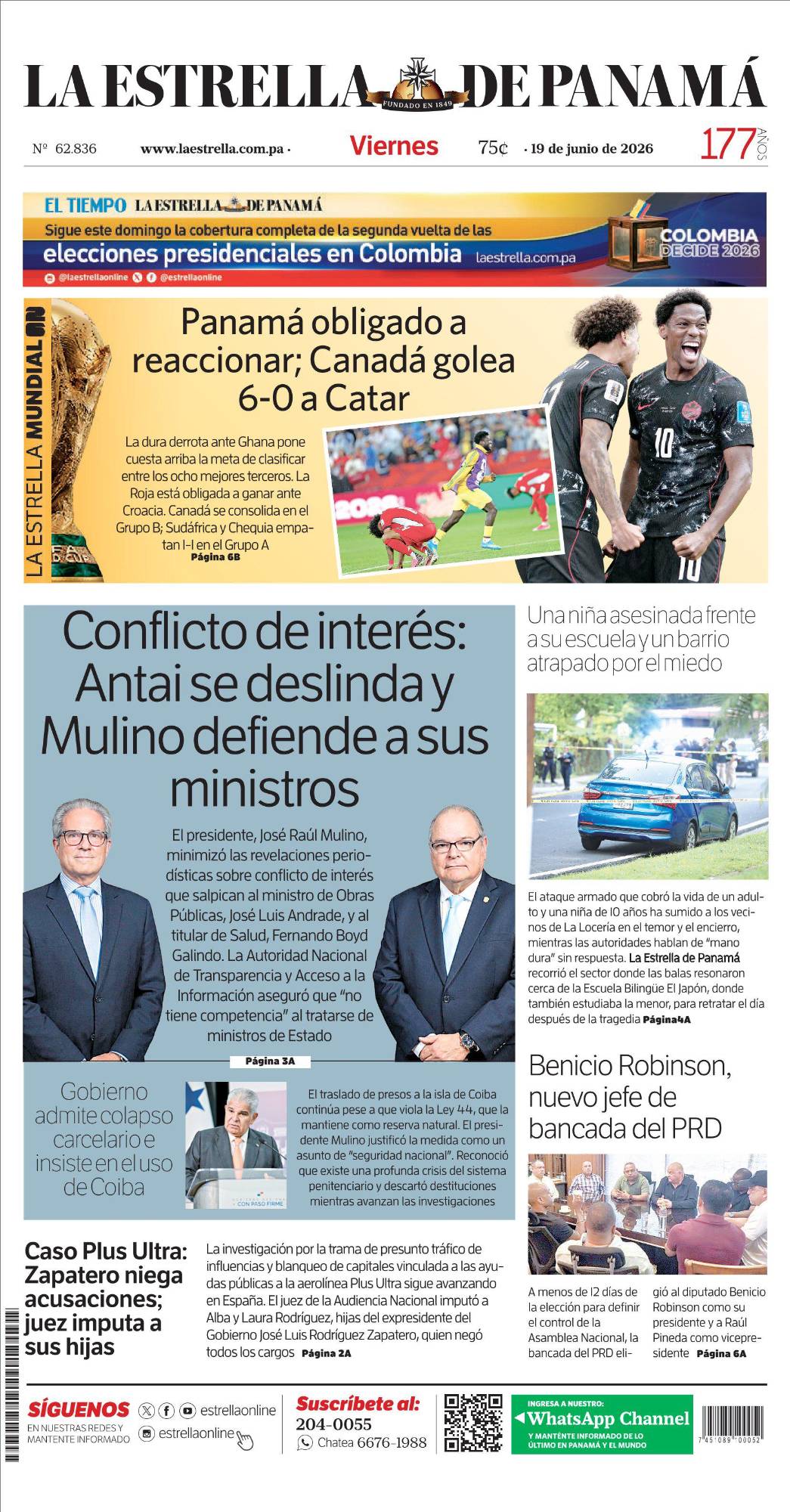 Portada del impreso del 19 de junio de 2026