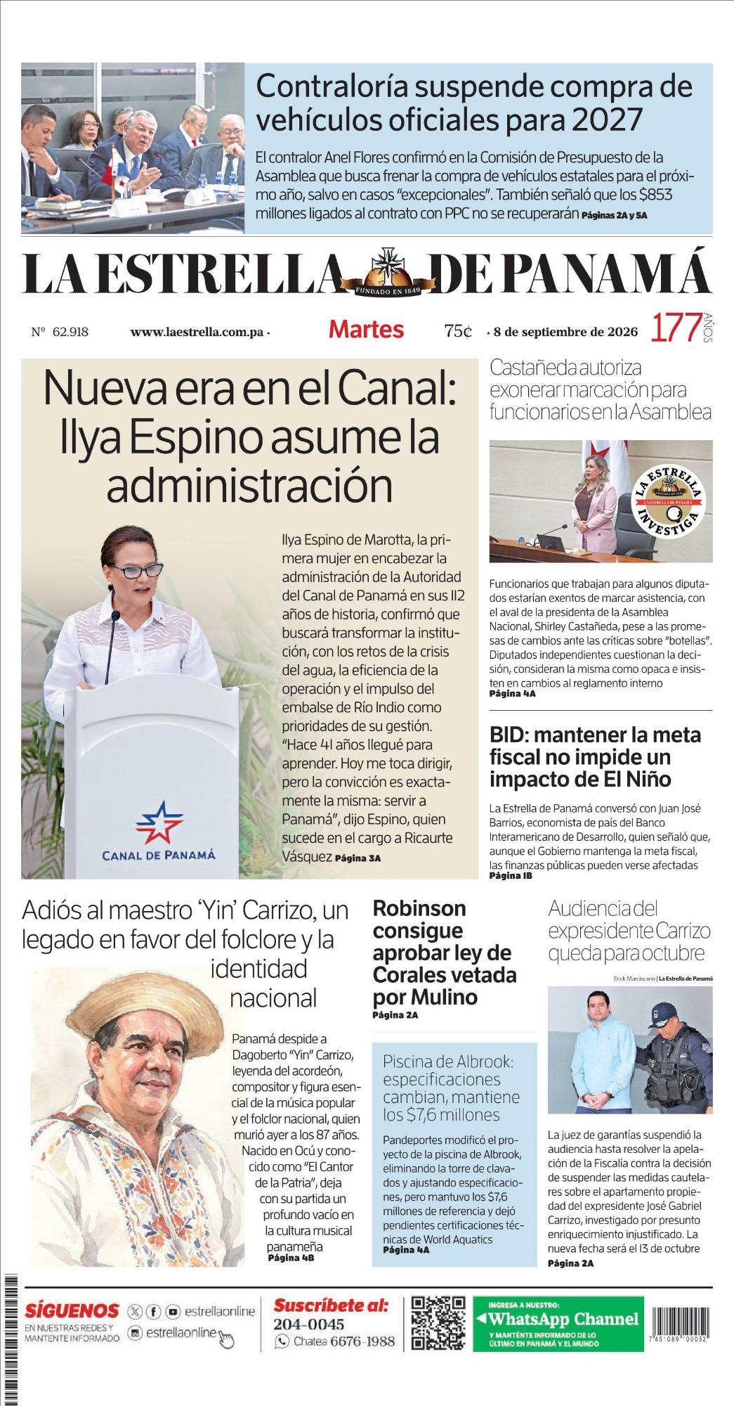 Portada del impreso del 8 de septiembre de 2026