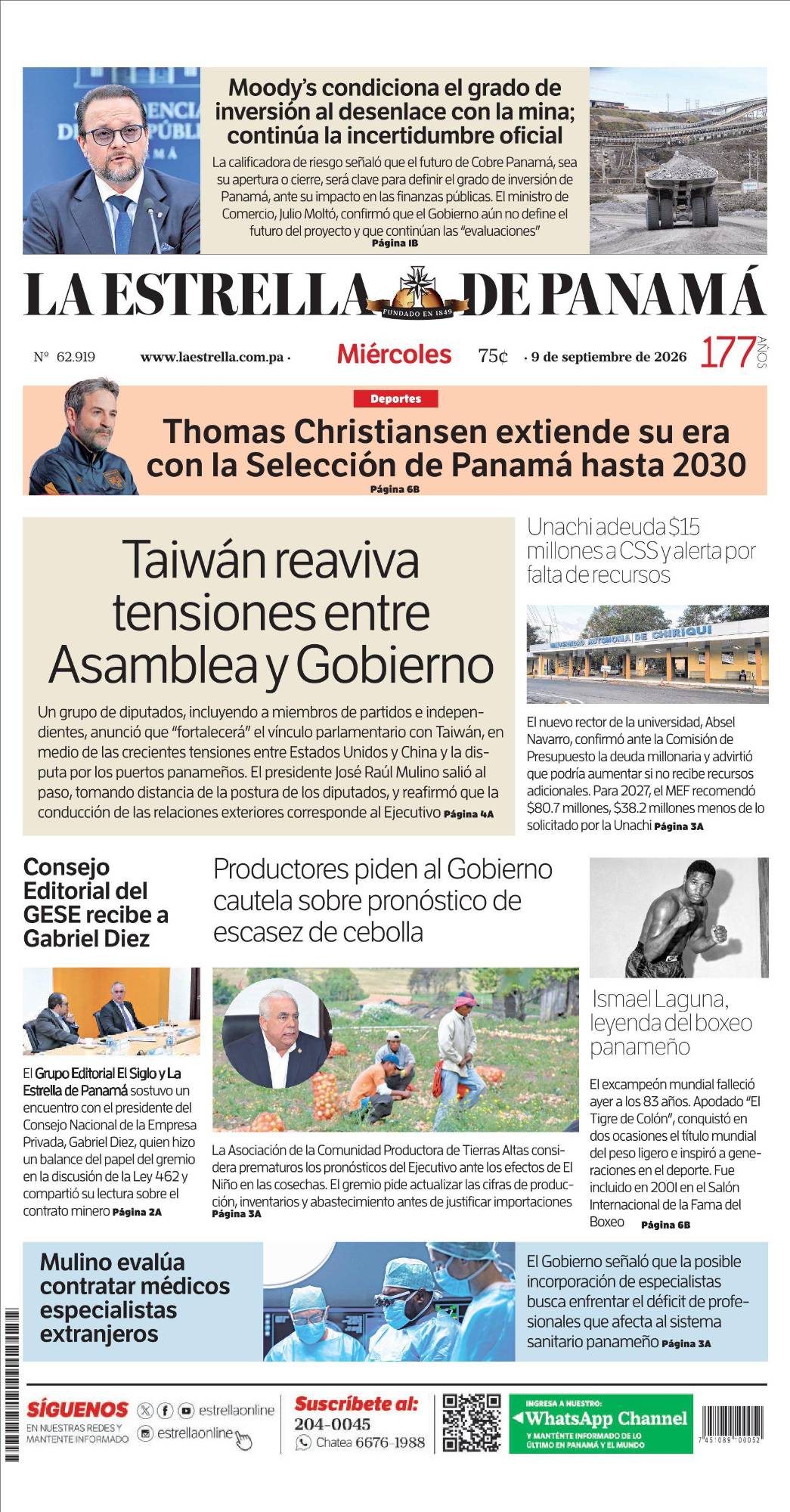 Portada del impreso del 9 de septiembre de 2026