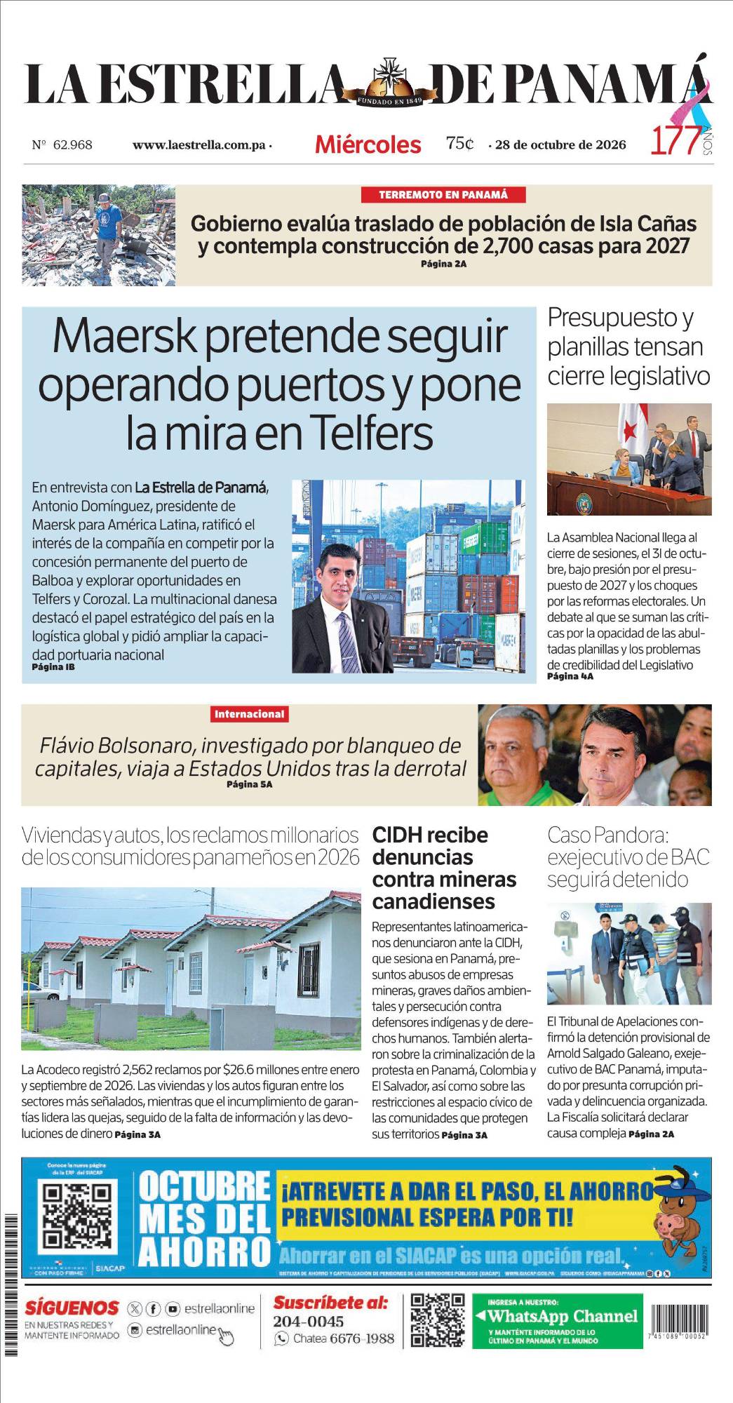 Portada del impreso del 28 de octubre de 2026