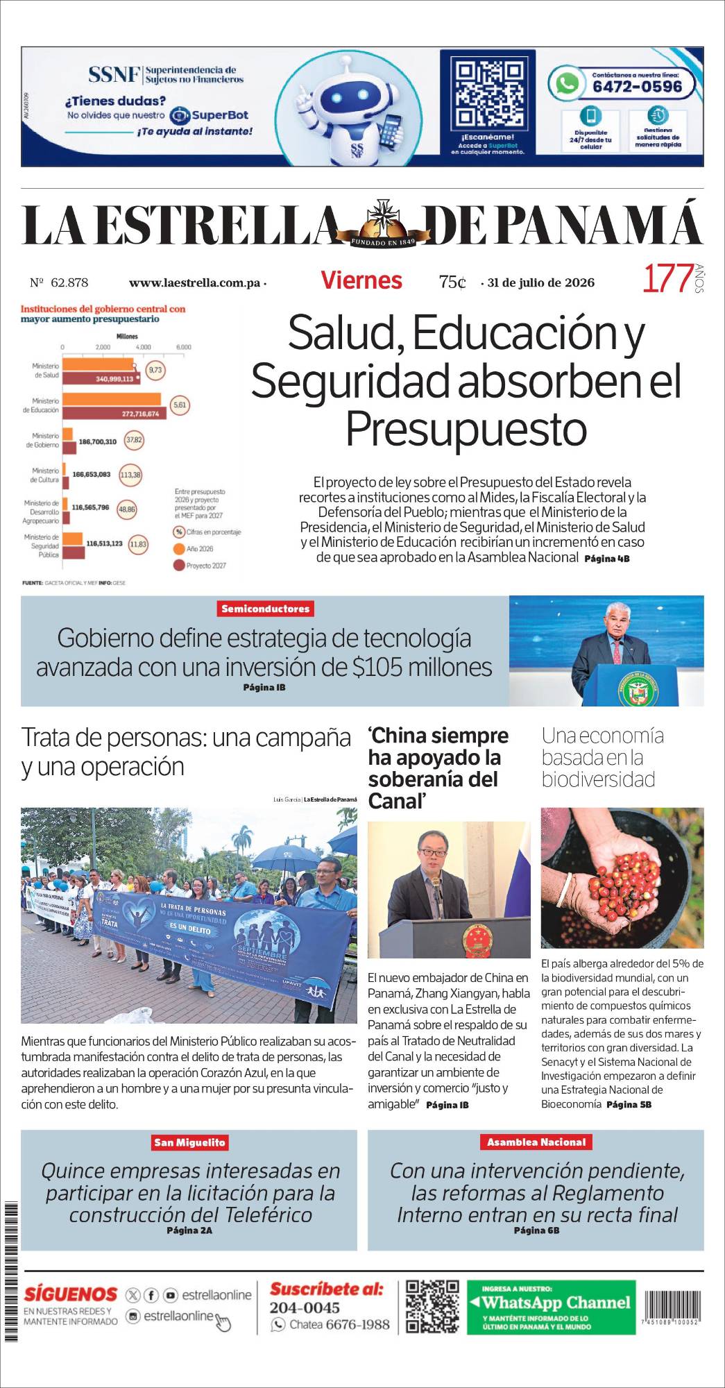 Portada del impreso del 31 de julio de 2026
