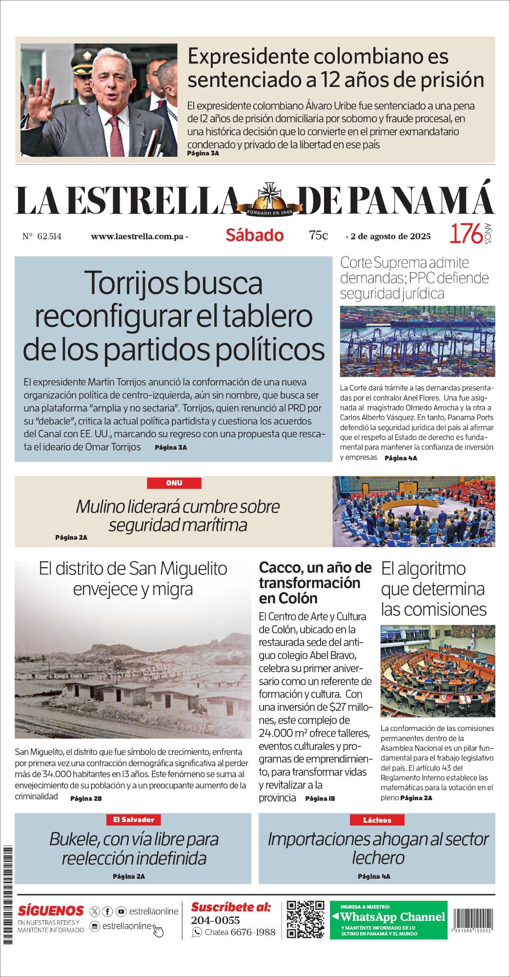 Portada del impreso del 2 de agosto de 2025