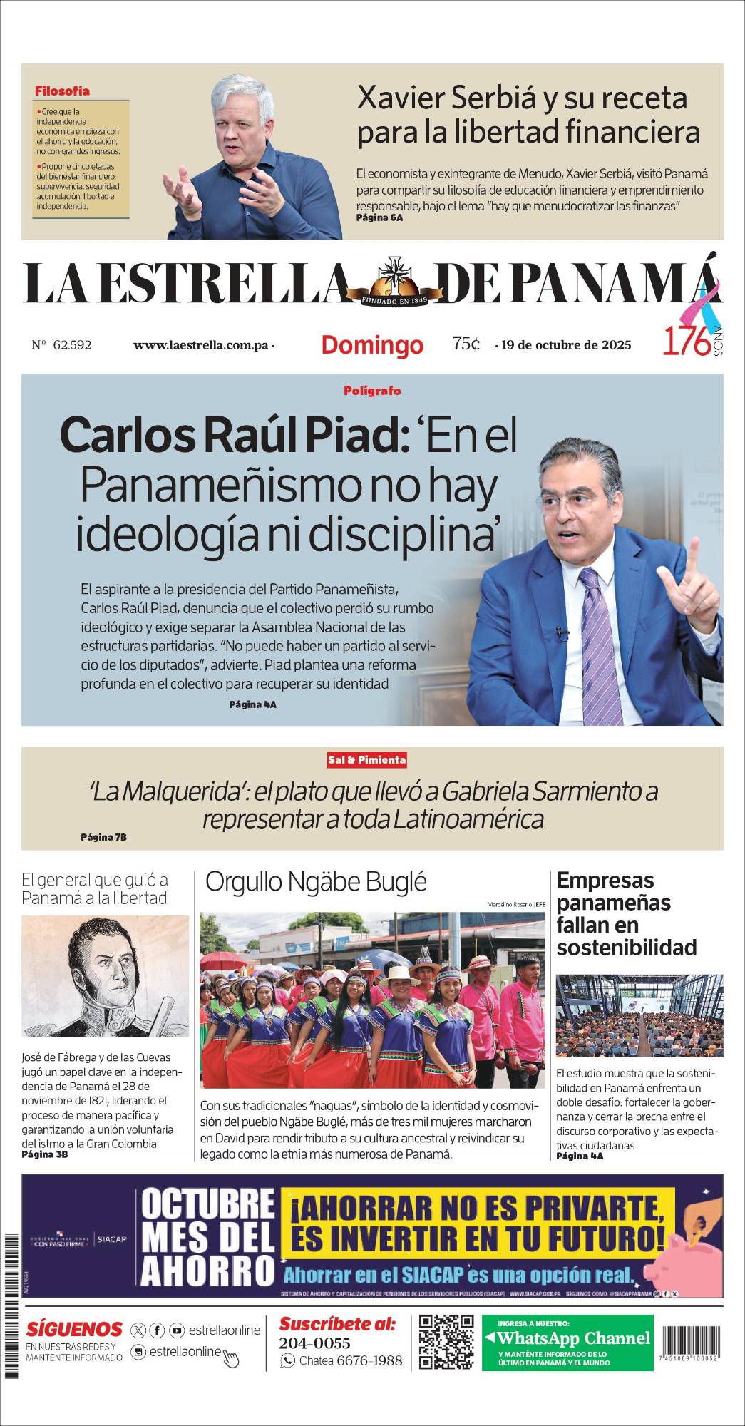 Portada del impreso del 19 de octubre de 2025