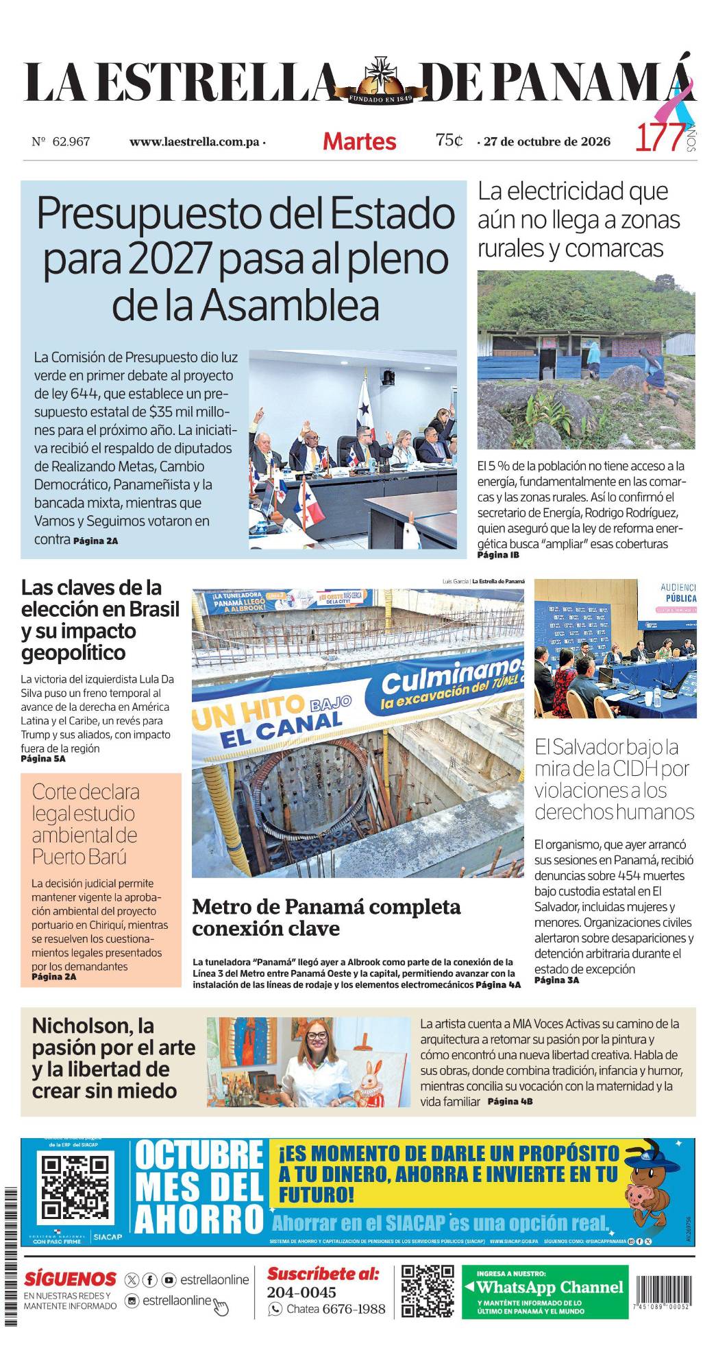 Portada del impreso del 27 de octubre de 2026