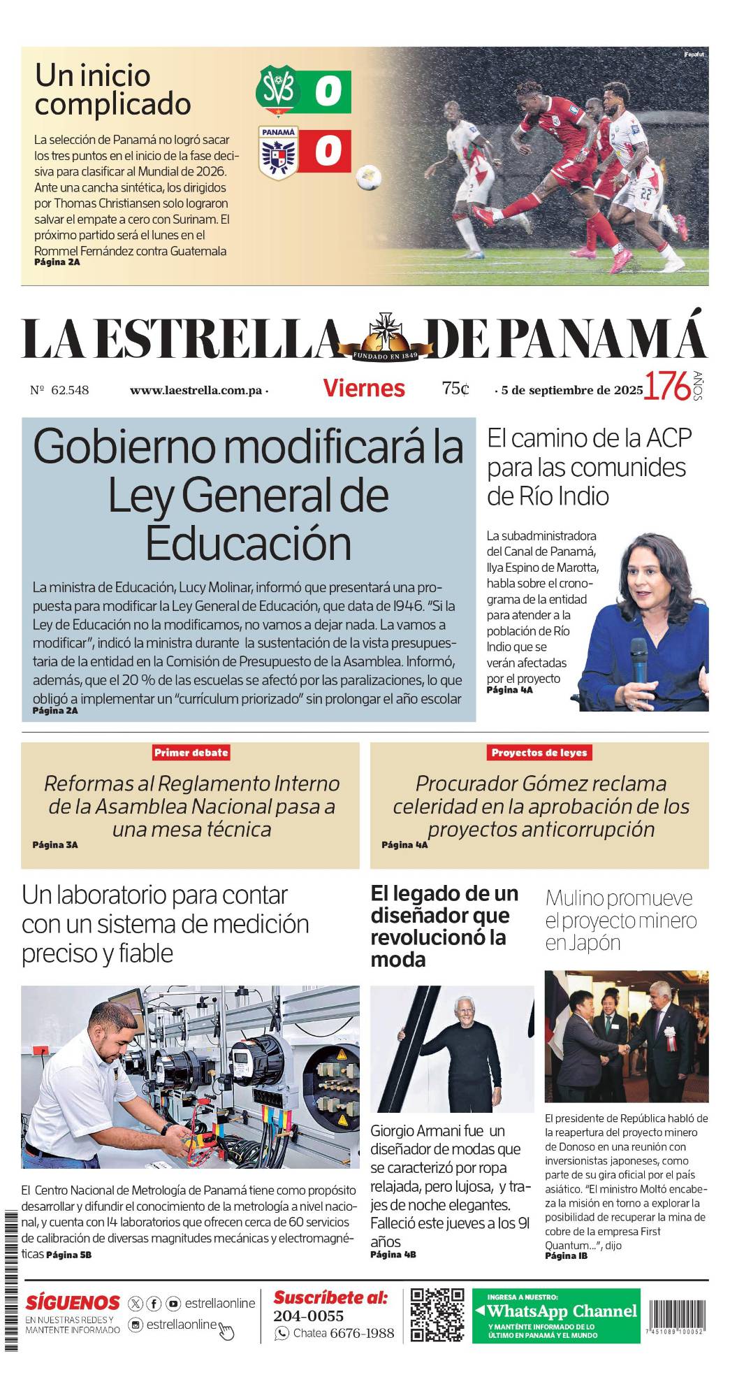Portada del impreso del 5 de septiembre de 2025