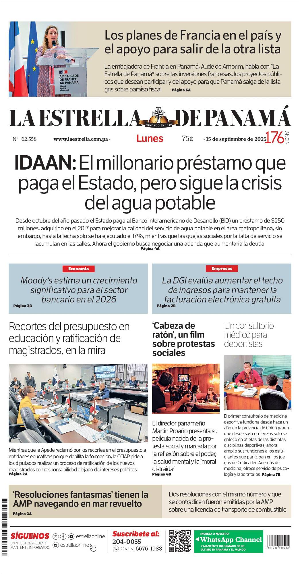 Portada del impreso del 15 de septiembre de 2025