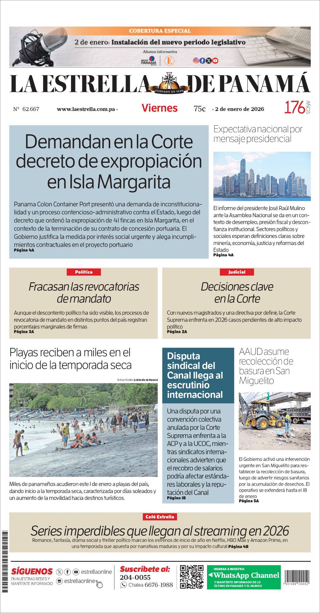 Portada del impreso del 2 de enero de 2026