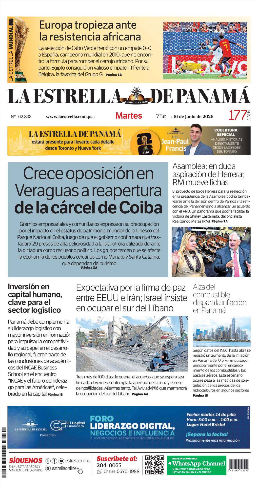 Portada del impreso del 16 de junio de 2026