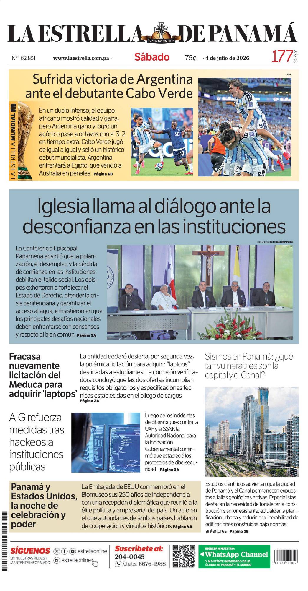 Portada del impreso del 4 de julio de 2026