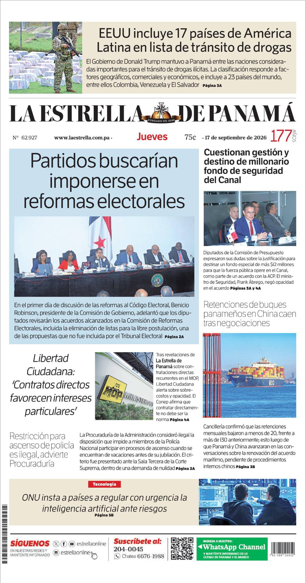 Portada del impreso del 17 de septiembre de 2026