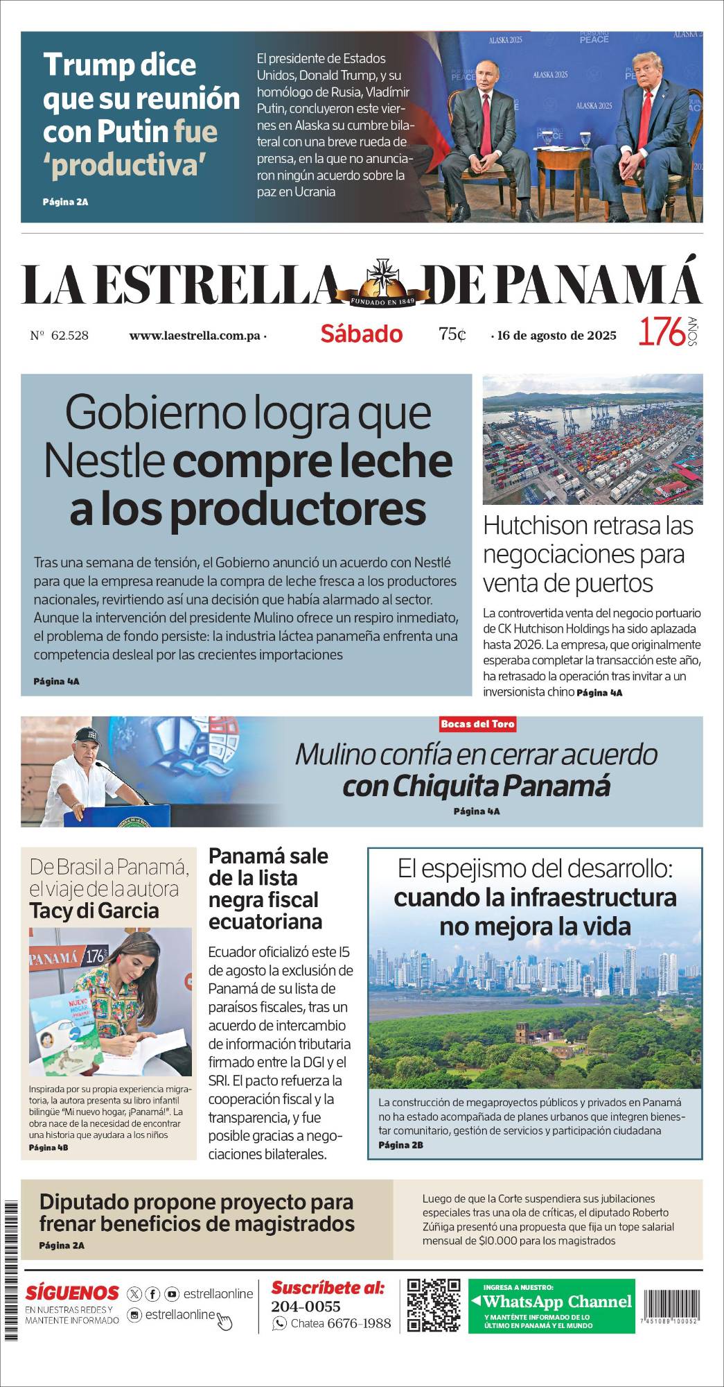 Portada del impreso del 16 de agosto de 2025