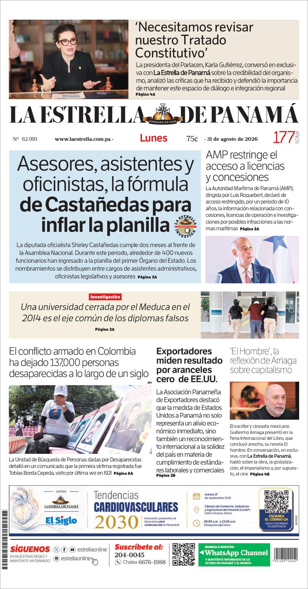 Portada del impreso del 31 de agosto de 2026