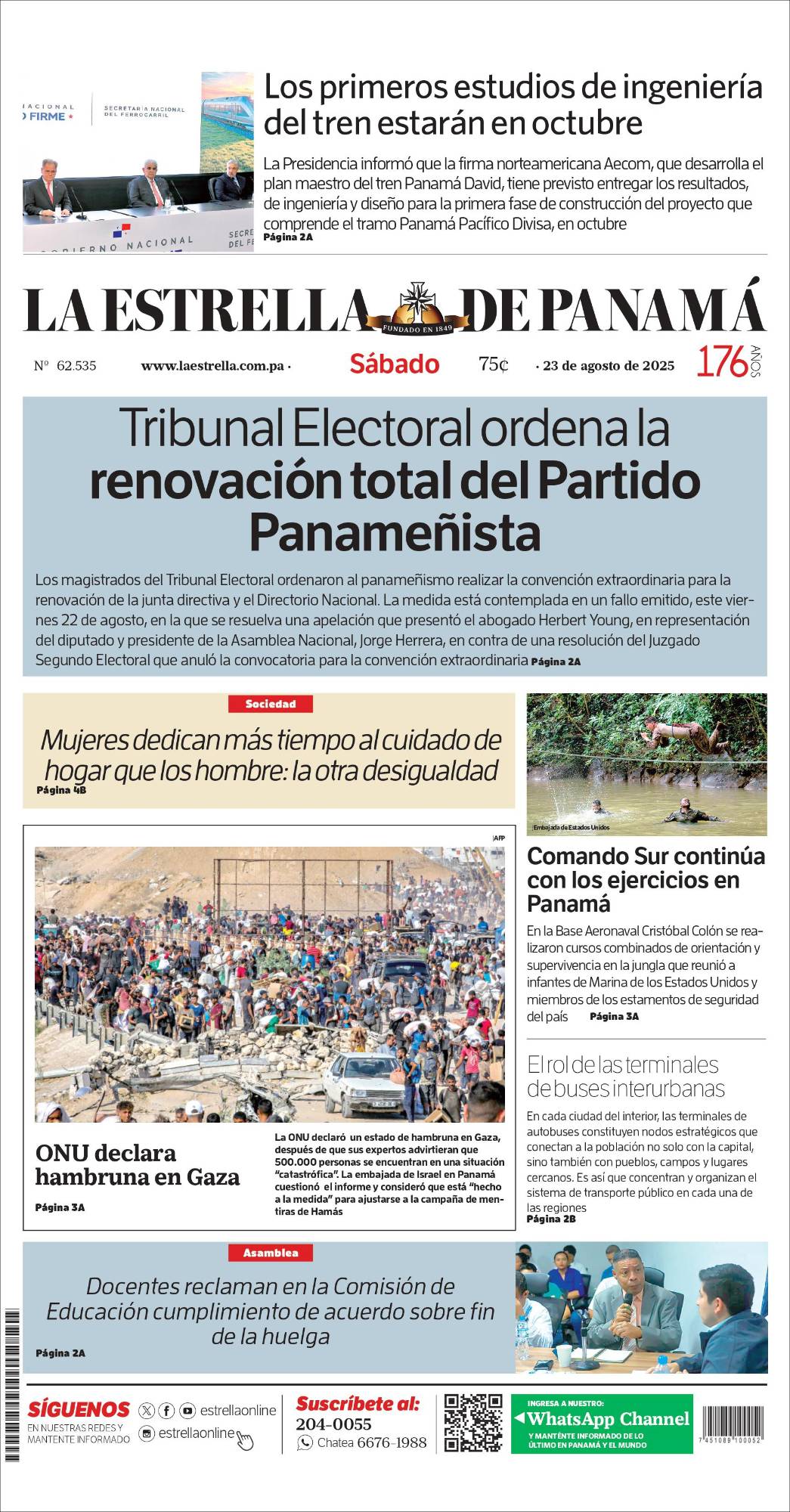 Portada del impreso del 23 de agosto de 2025