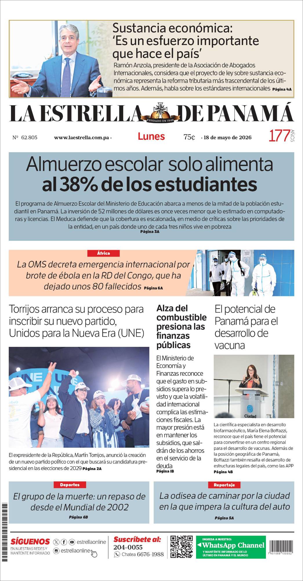 Portada del impreso del 18 de mayo de 2026