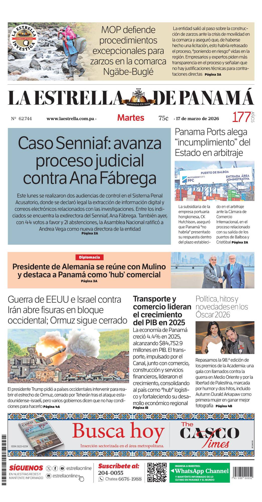 Portada del impreso del 17 de marzo de 2026