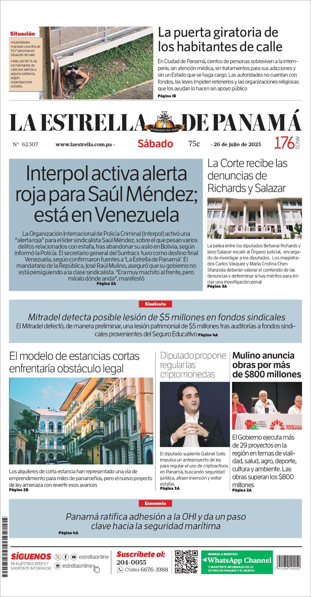 Portada del impreso del 26 de julio de 2025