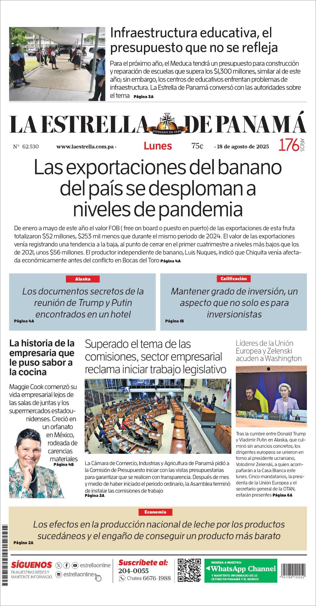 Portada del impreso del 18 de agosto de 2025