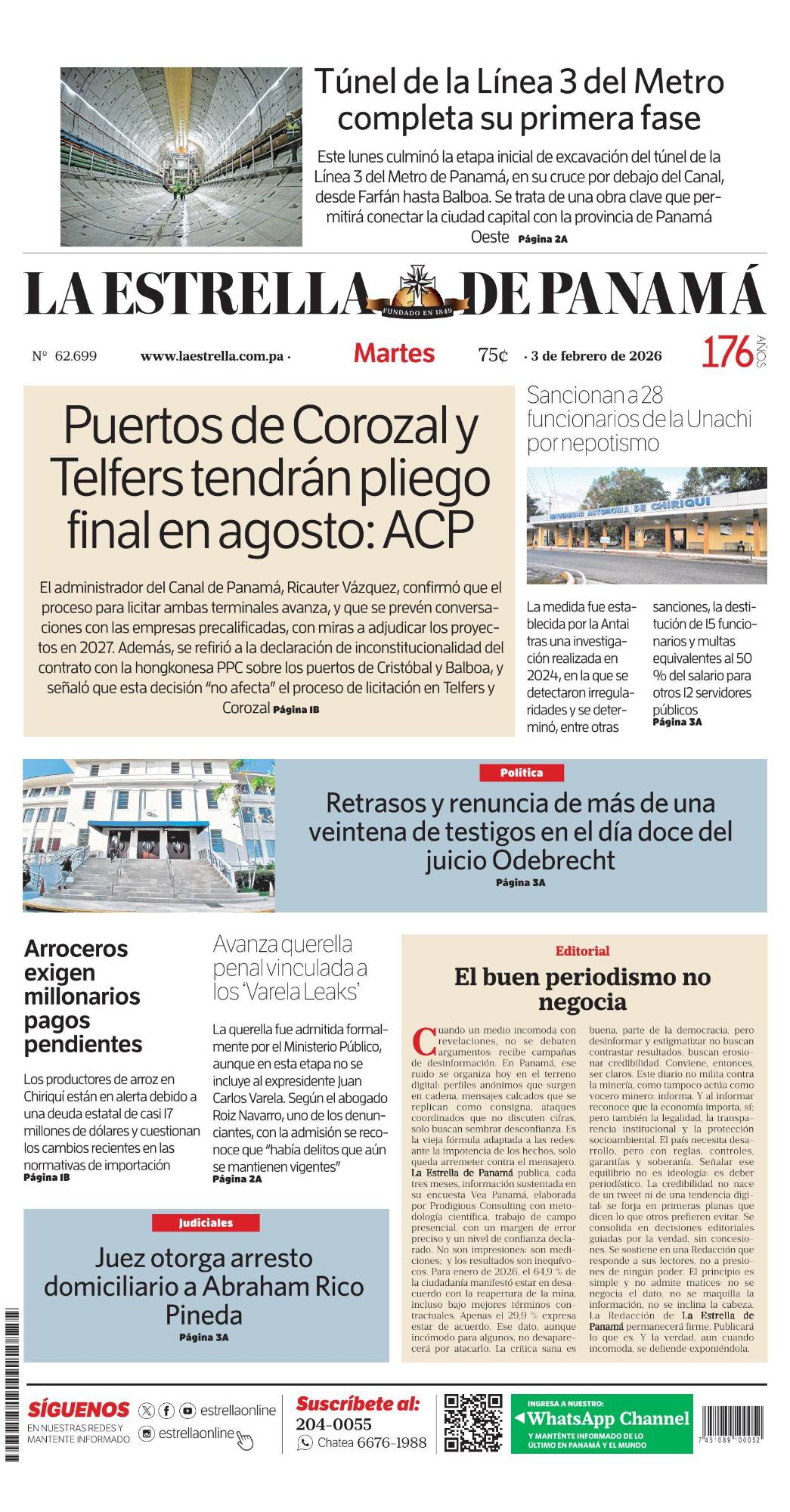 Portada del impreso del 2 de febrero de 2026