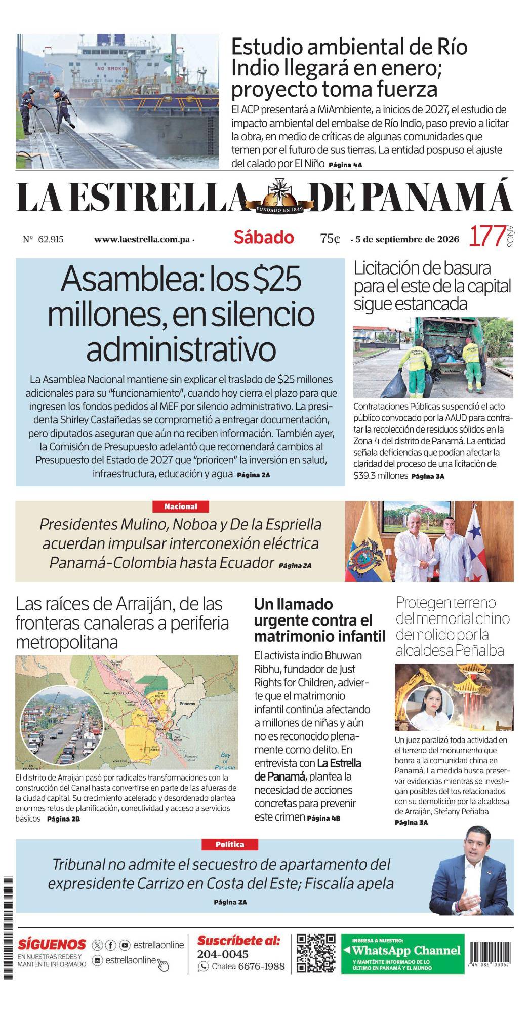 Portada del impreso del 5 de septiembre de 2026