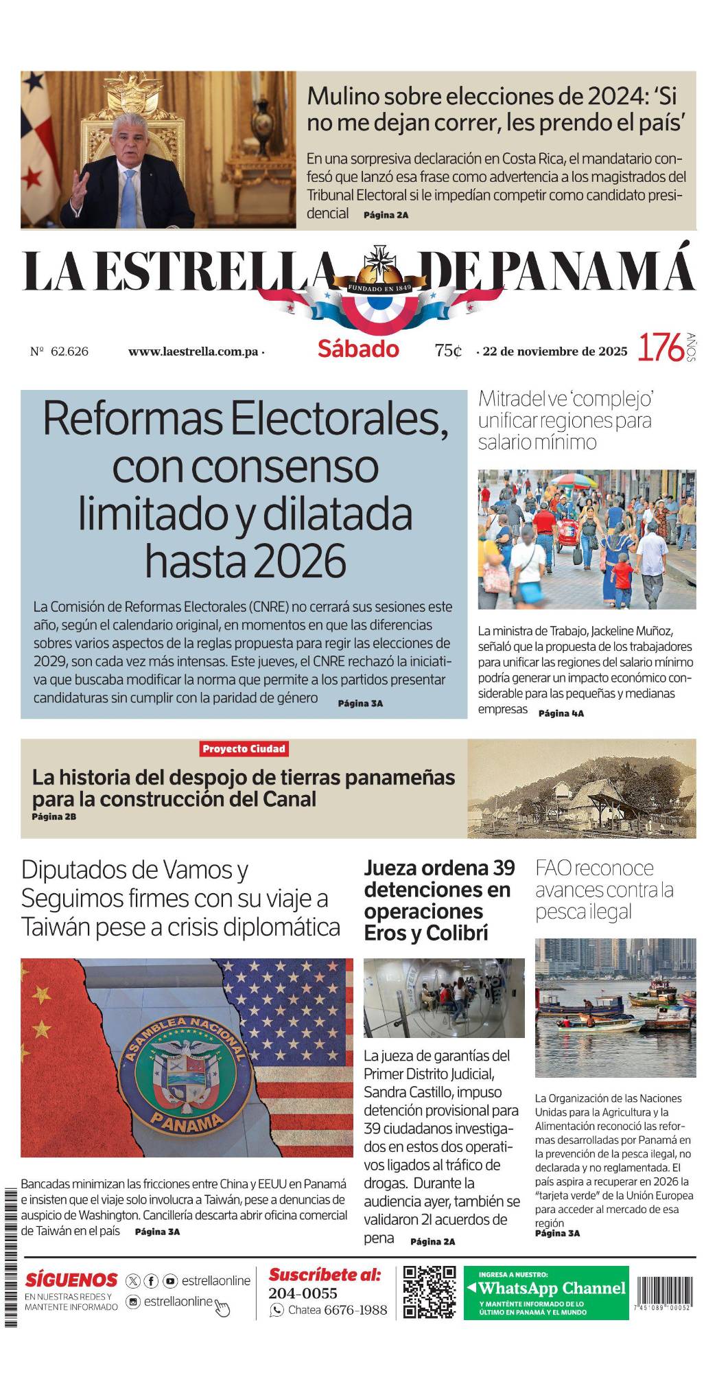 Portada del impreso del 22 de noviembre de 2025
