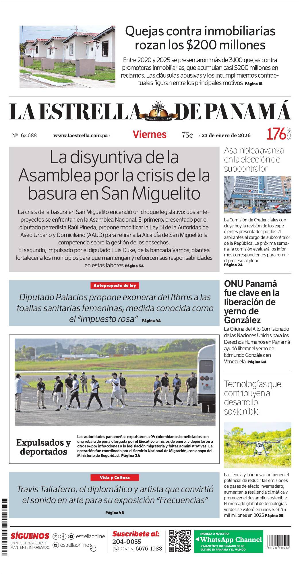 Portada del impreso del 23 de enero de 2026