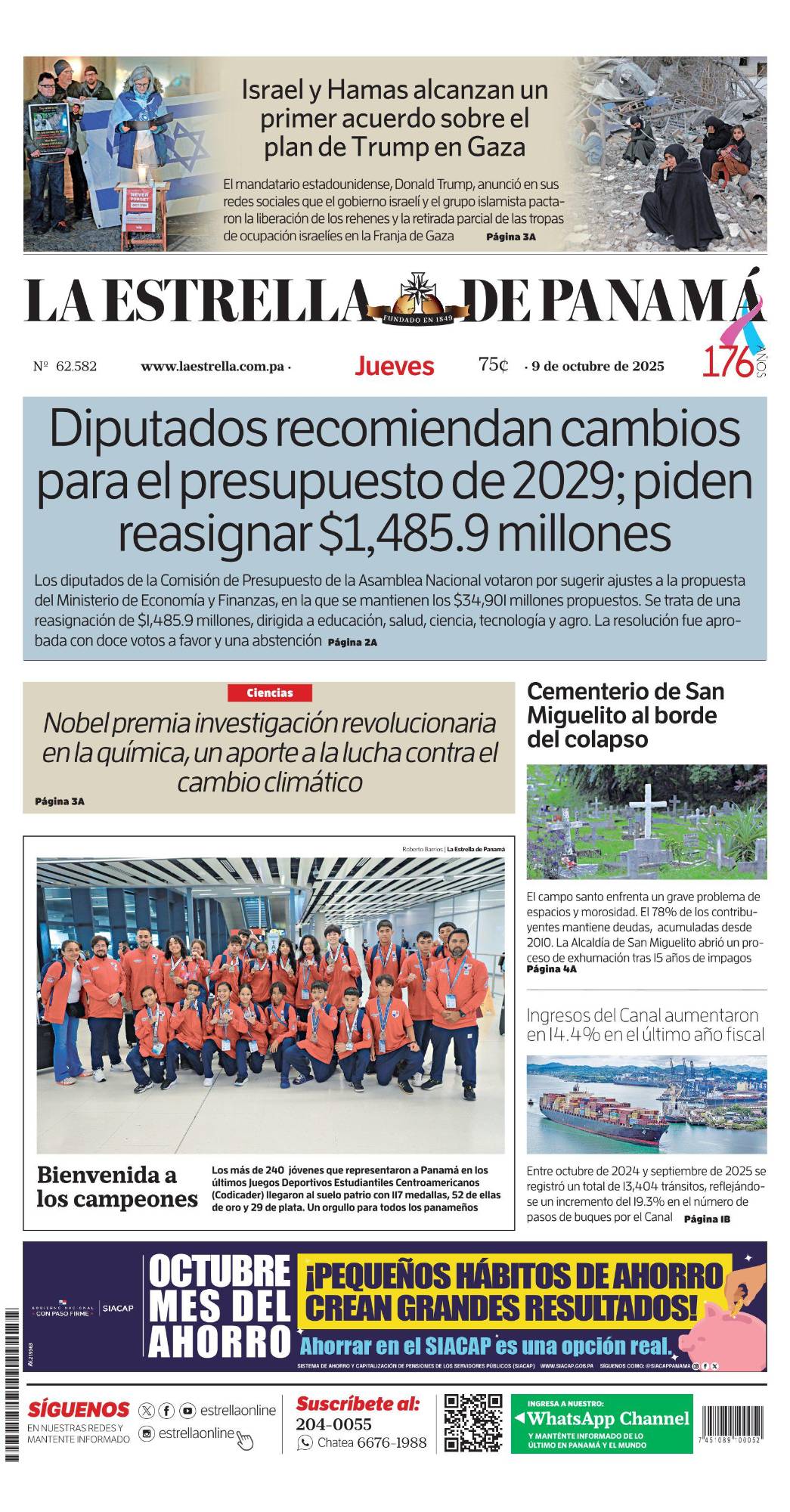 Portada del impreso del 9 de octubre de 2025