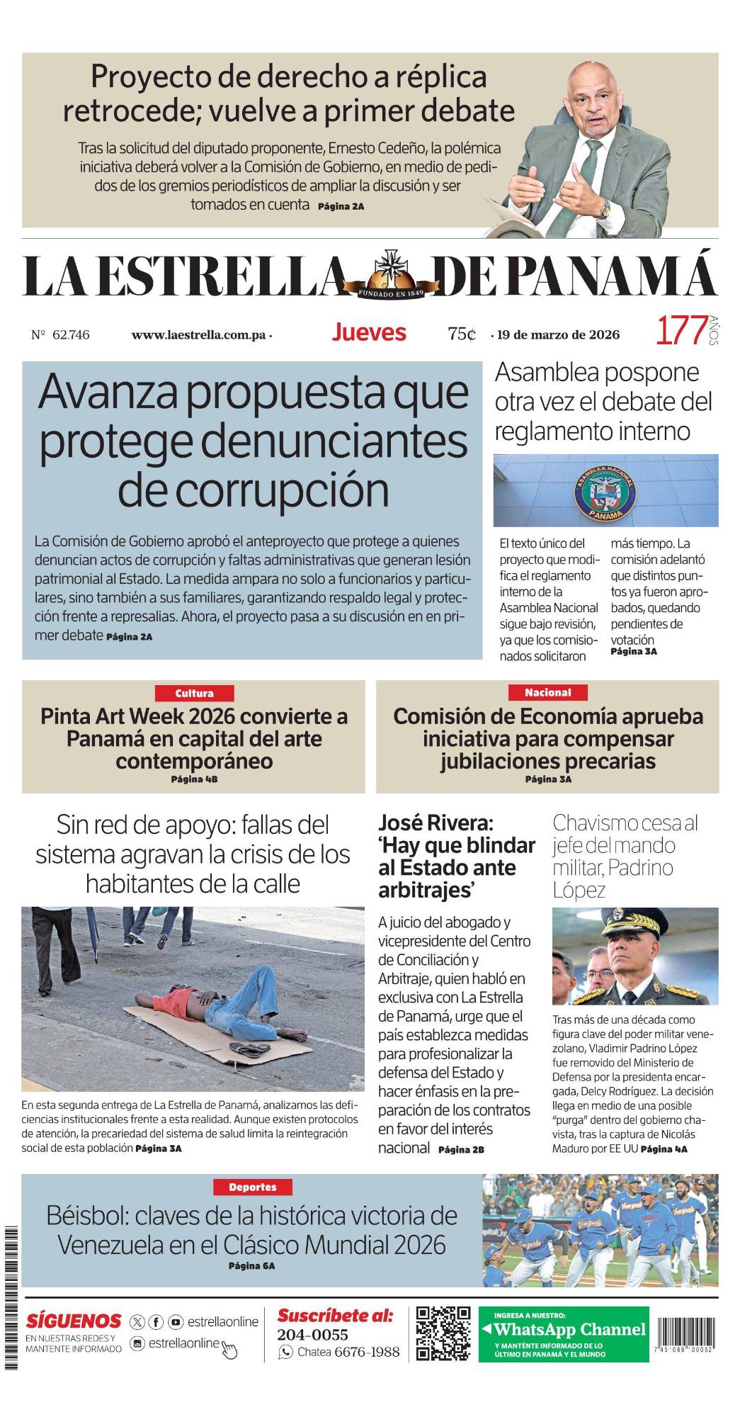 Portada del impreso del 19 de marzo de 2026