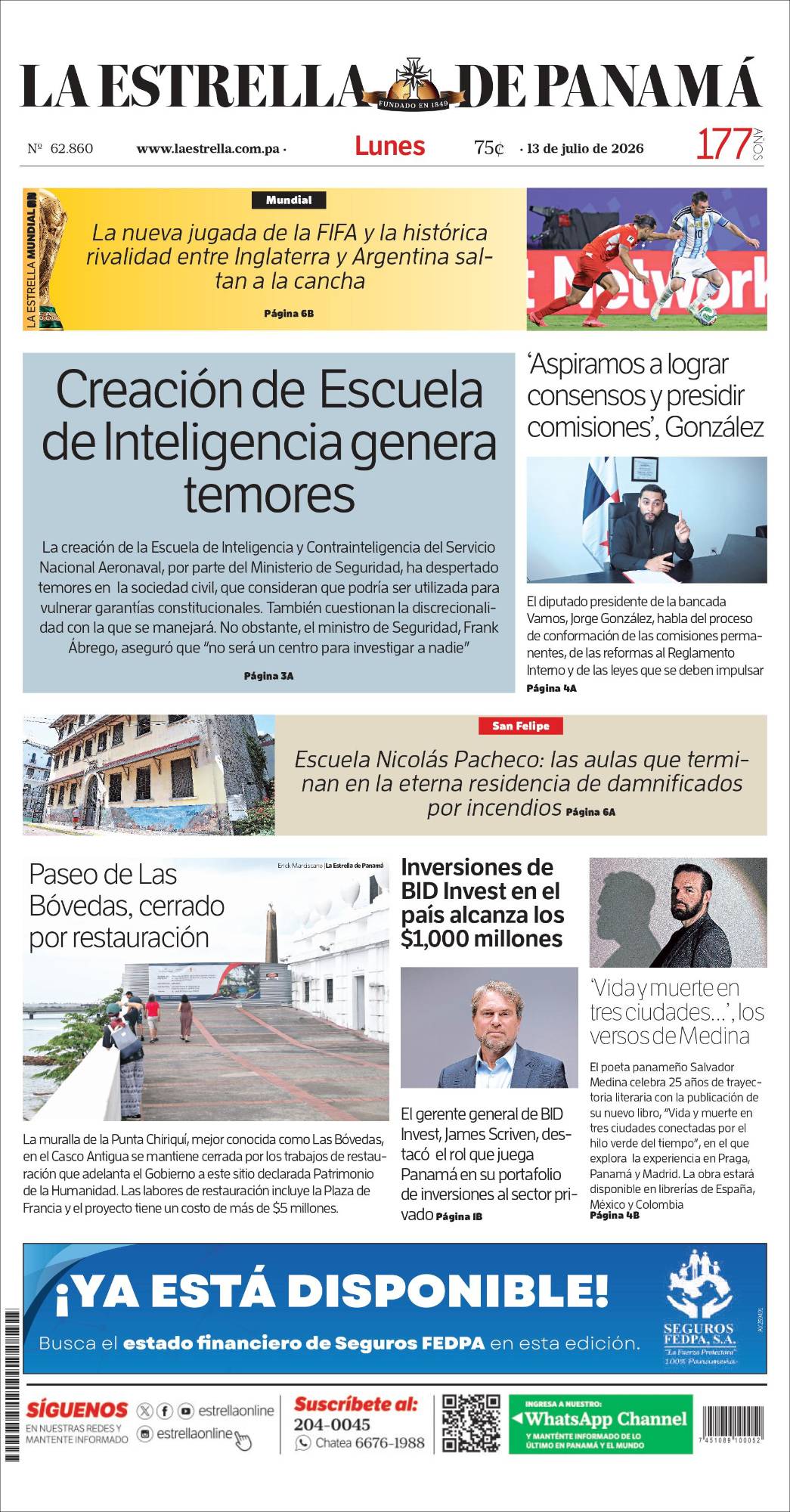 Portada del impreso del 13 de julio de 2026